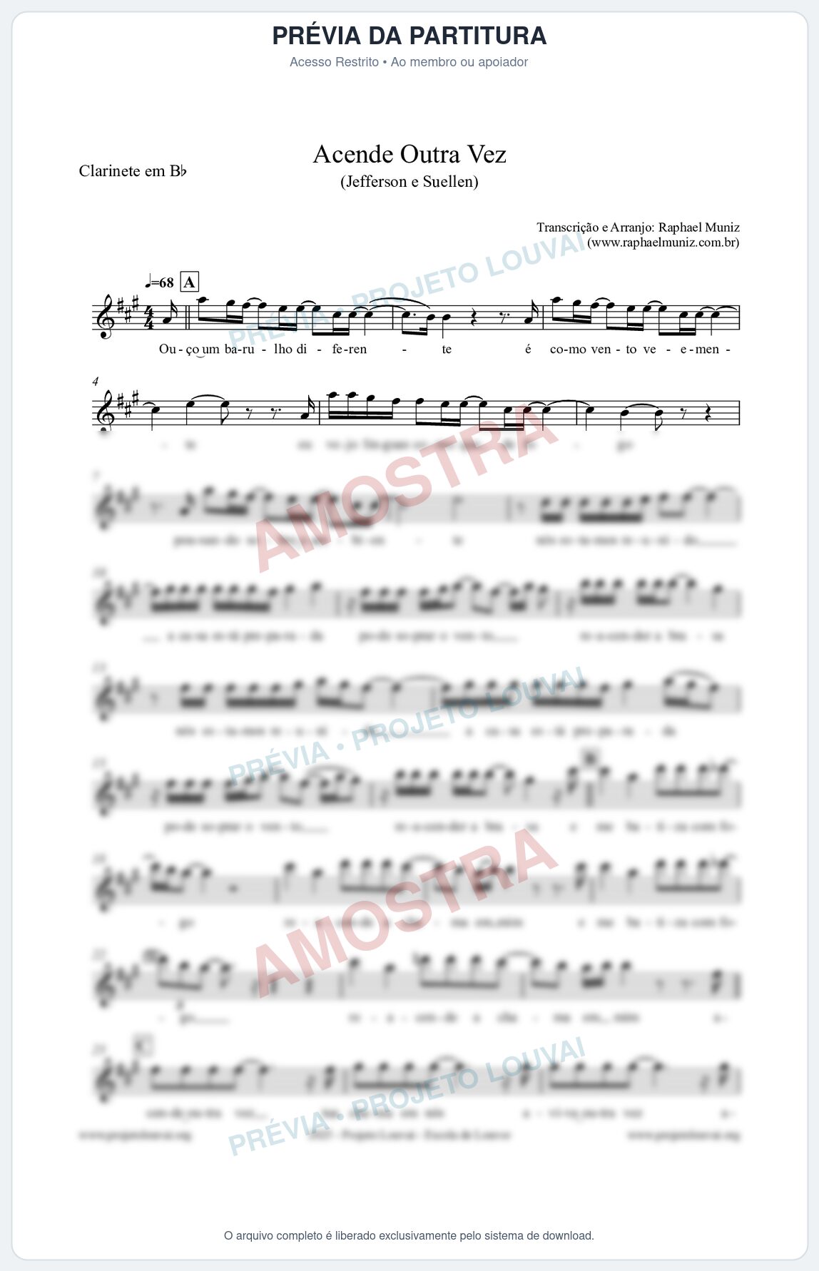 Prévia protegida da primeira página da partitura Partitura para Clarinete em Bb - Acende Outra Vez - Jefferson e Suellen