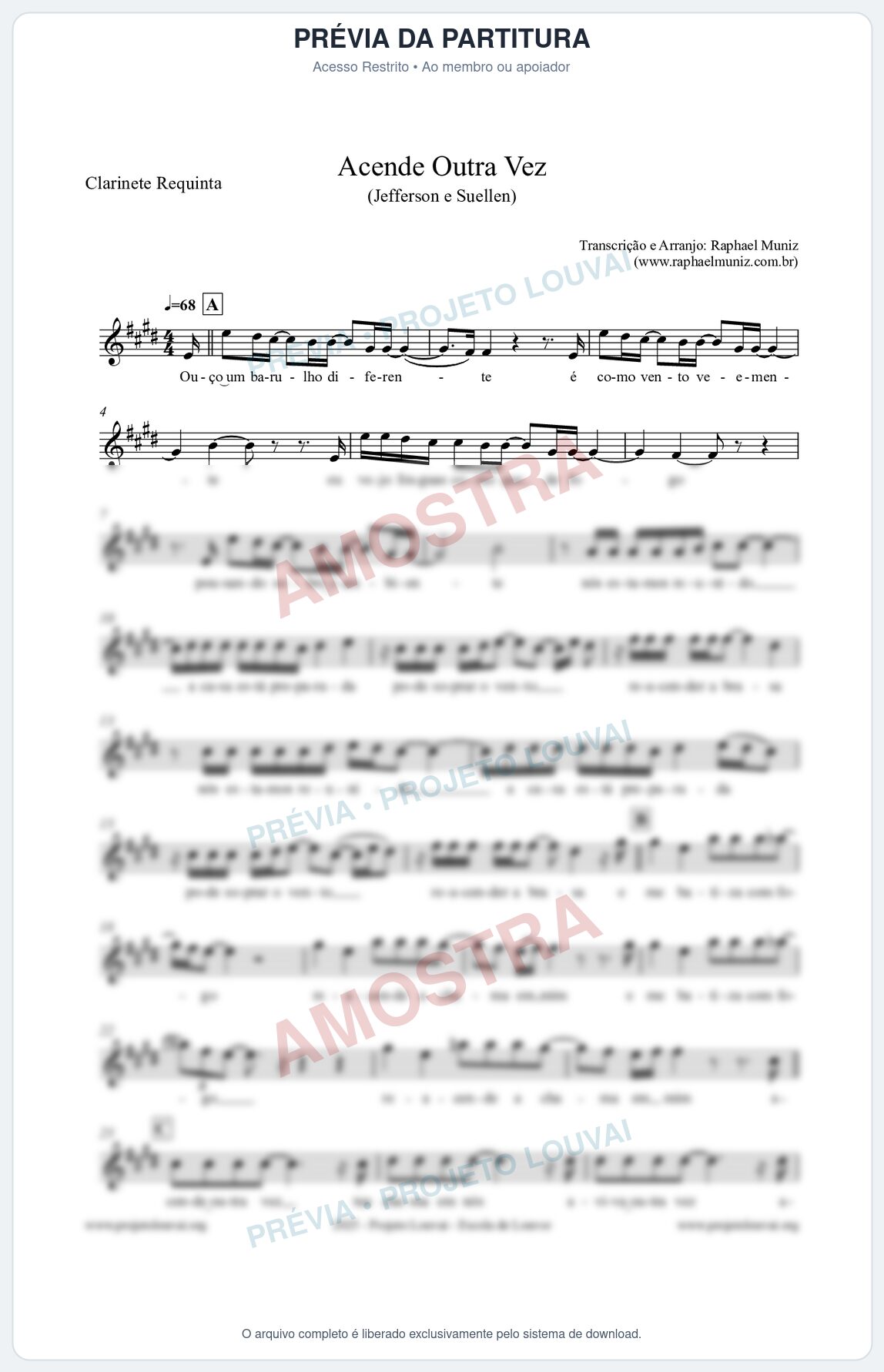 Prévia protegida da primeira página da partitura Partitura para Clarinete Requinta - Acende Outra Vez - Jefferson e Suellen