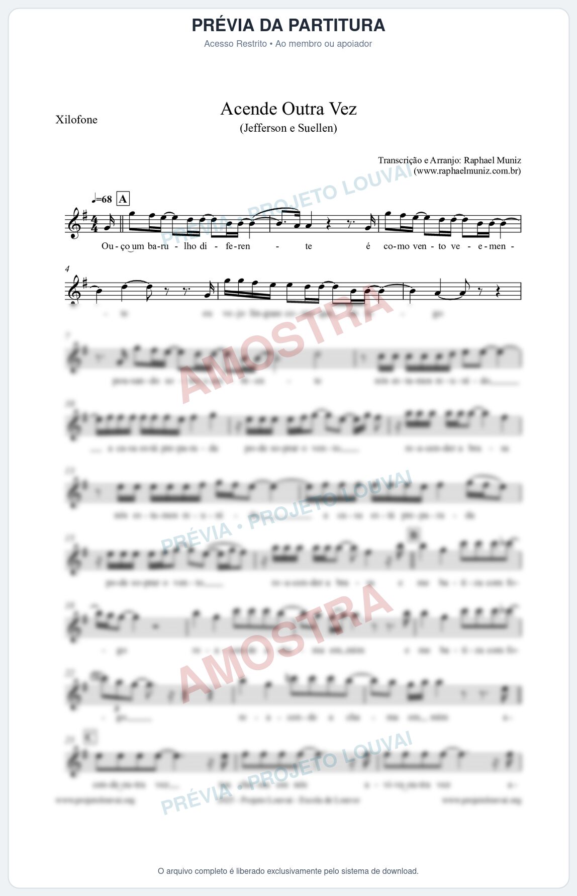 Prévia protegida da primeira página da partitura Partitura para Xilofone - Acende Outra Vez - Jefferson e Suellen