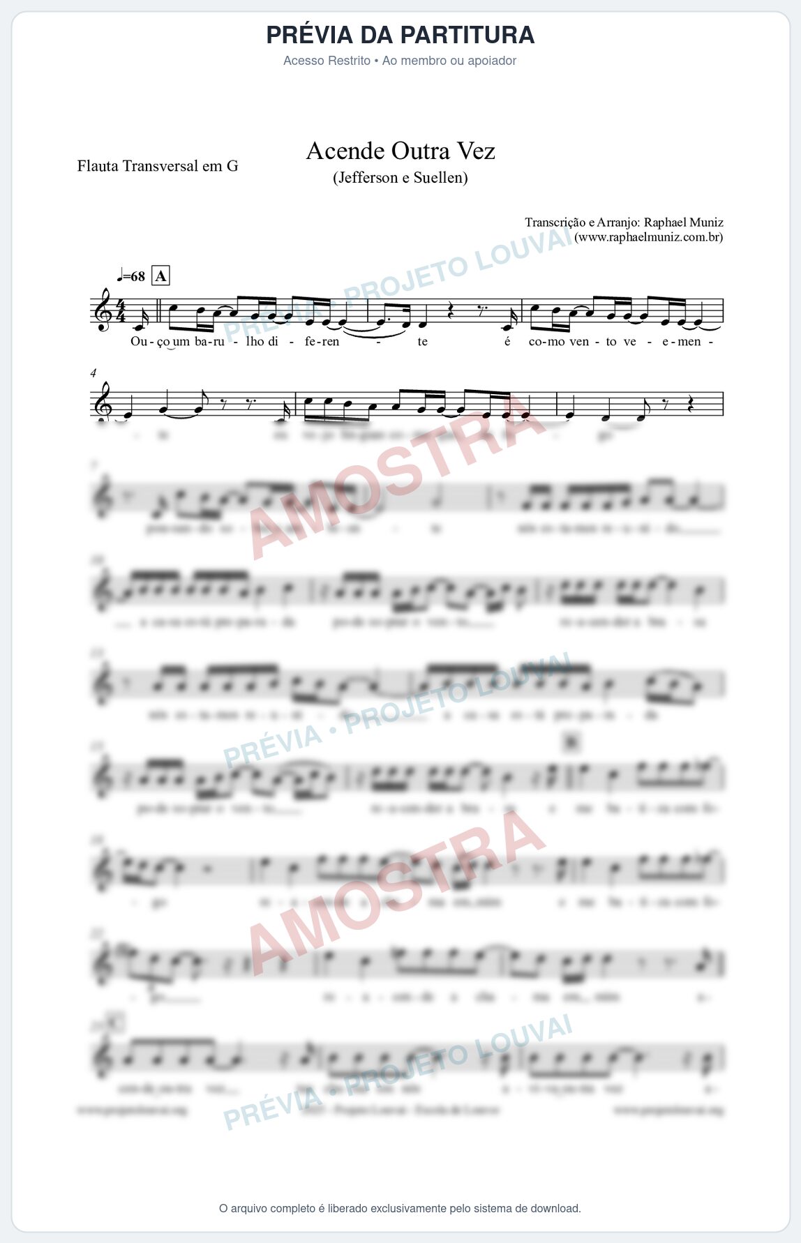 Prévia protegida da primeira página da partitura Partitura para Flauta Transversal em G - Acende Outra Vez - Jefferson e Suellen