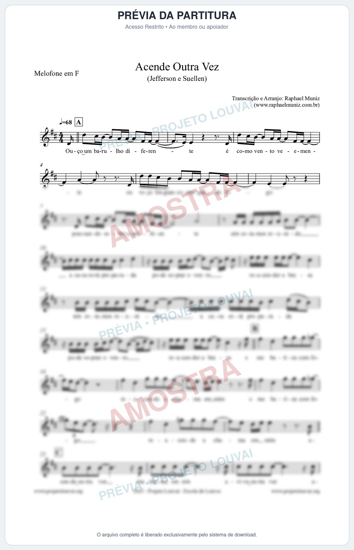 Prévia protegida da primeira página da partitura Partitura para Melofone em F - Acende Outra Vez - Jefferson e Suellen