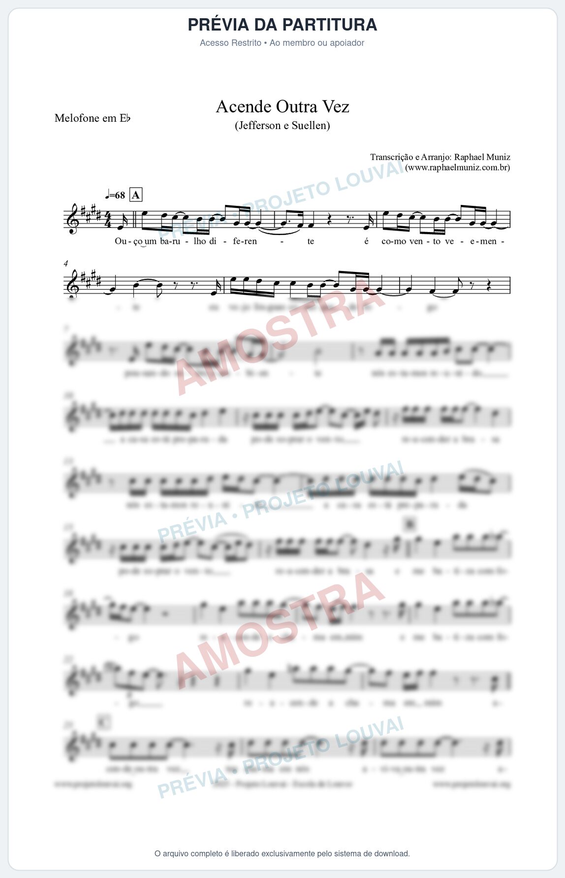 Prévia protegida da primeira página da partitura Partitura para Melofone em Eb - Acende Outra Vez - Jefferson e Suellen