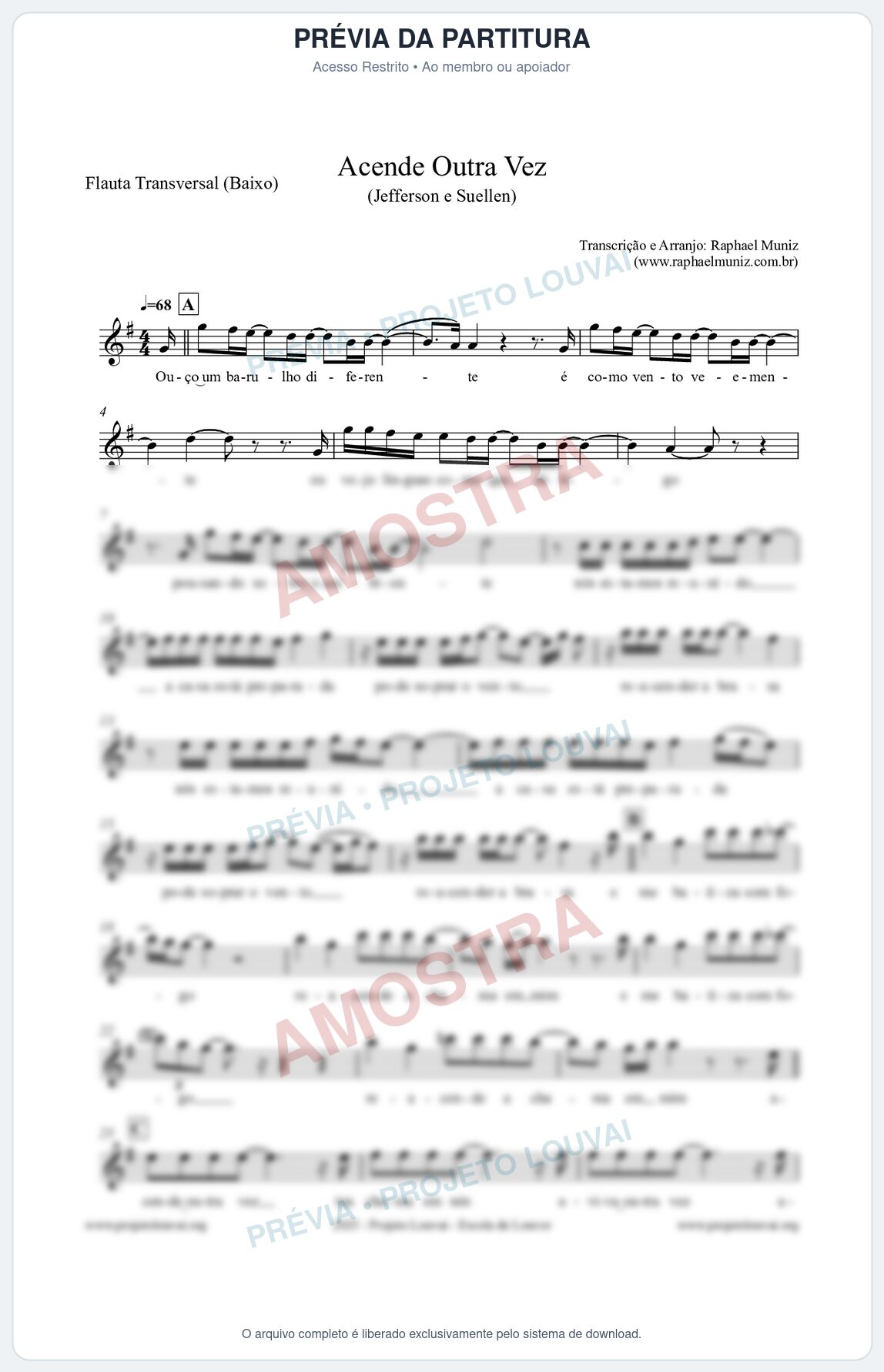 Prévia protegida da primeira página da partitura Partitura para Flauta Transversal (Baixo) - Acende Outra Vez - Jefferson e Suellen