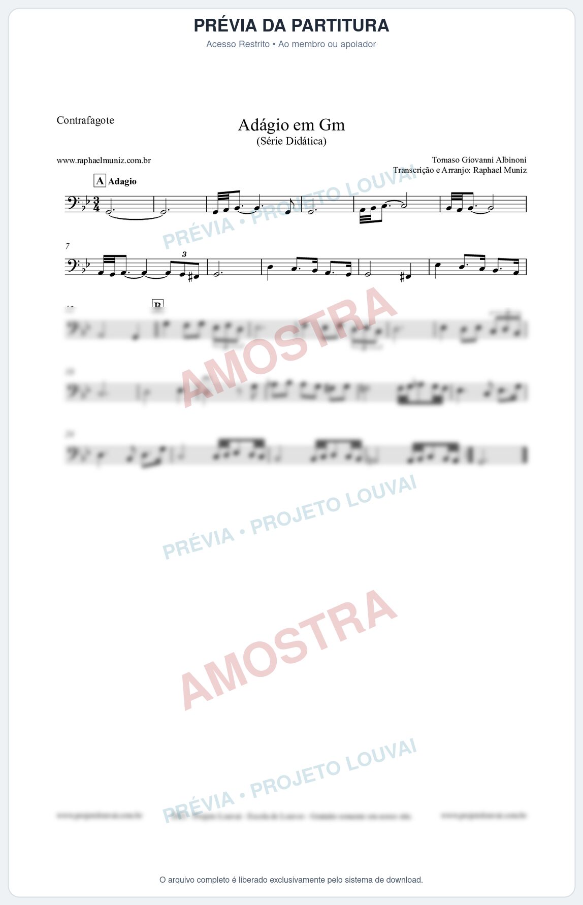 Prévia protegida da primeira página da partitura Partitura para Contrafagote - Adágio em Gm - Série Didática