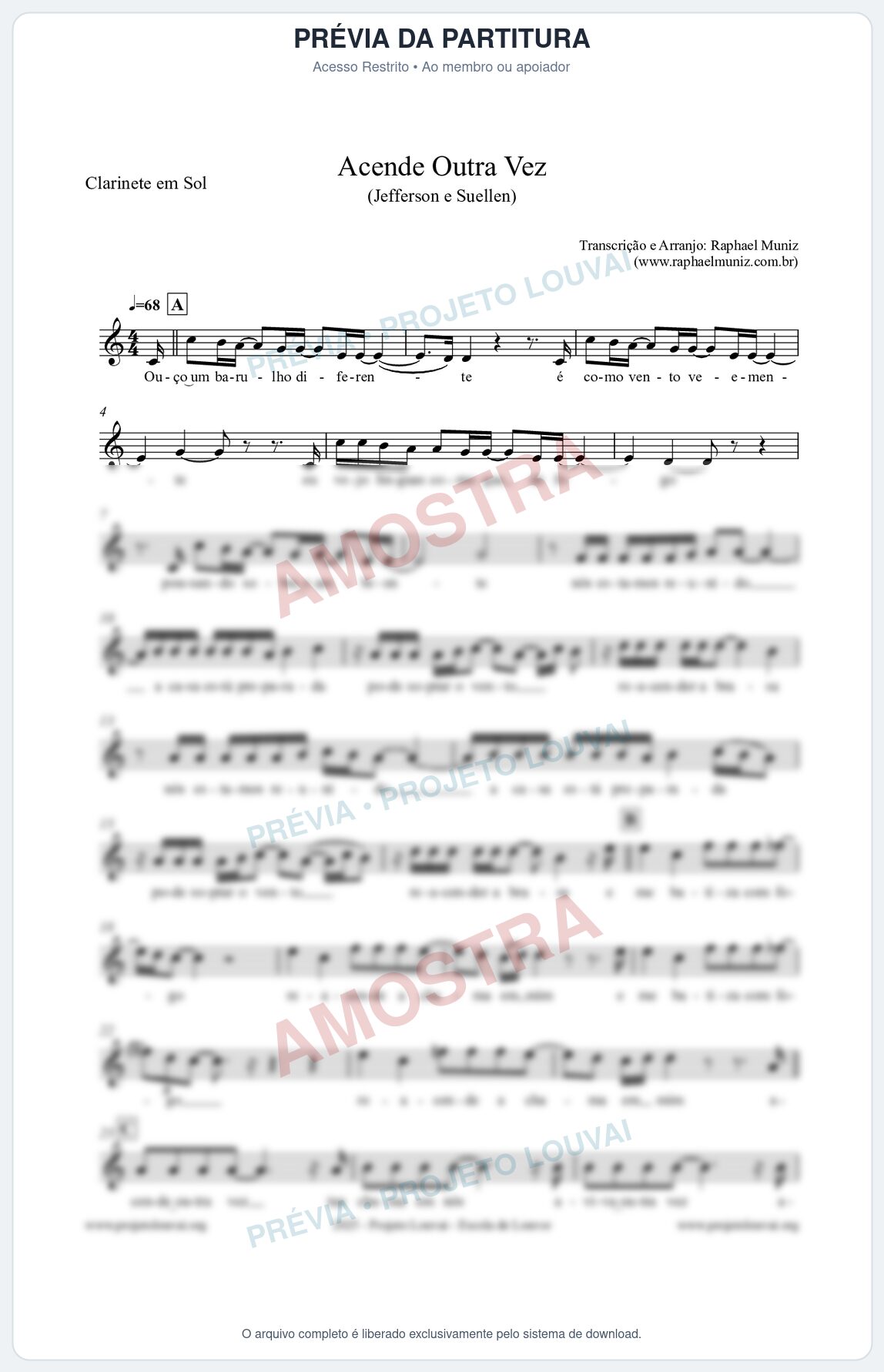 Prévia protegida da primeira página da partitura Partitura para Clarinete em Sol - Acende Outra Vez - Jefferson e Suellen