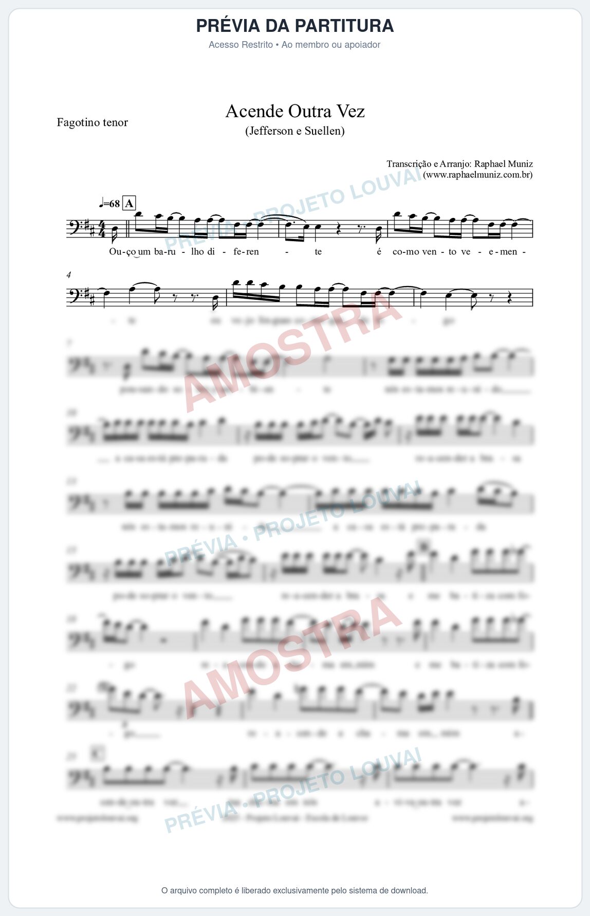 Prévia protegida da primeira página da partitura Partitura para Fagotino tenor - Acende Outra Vez - Jefferson e Suellen