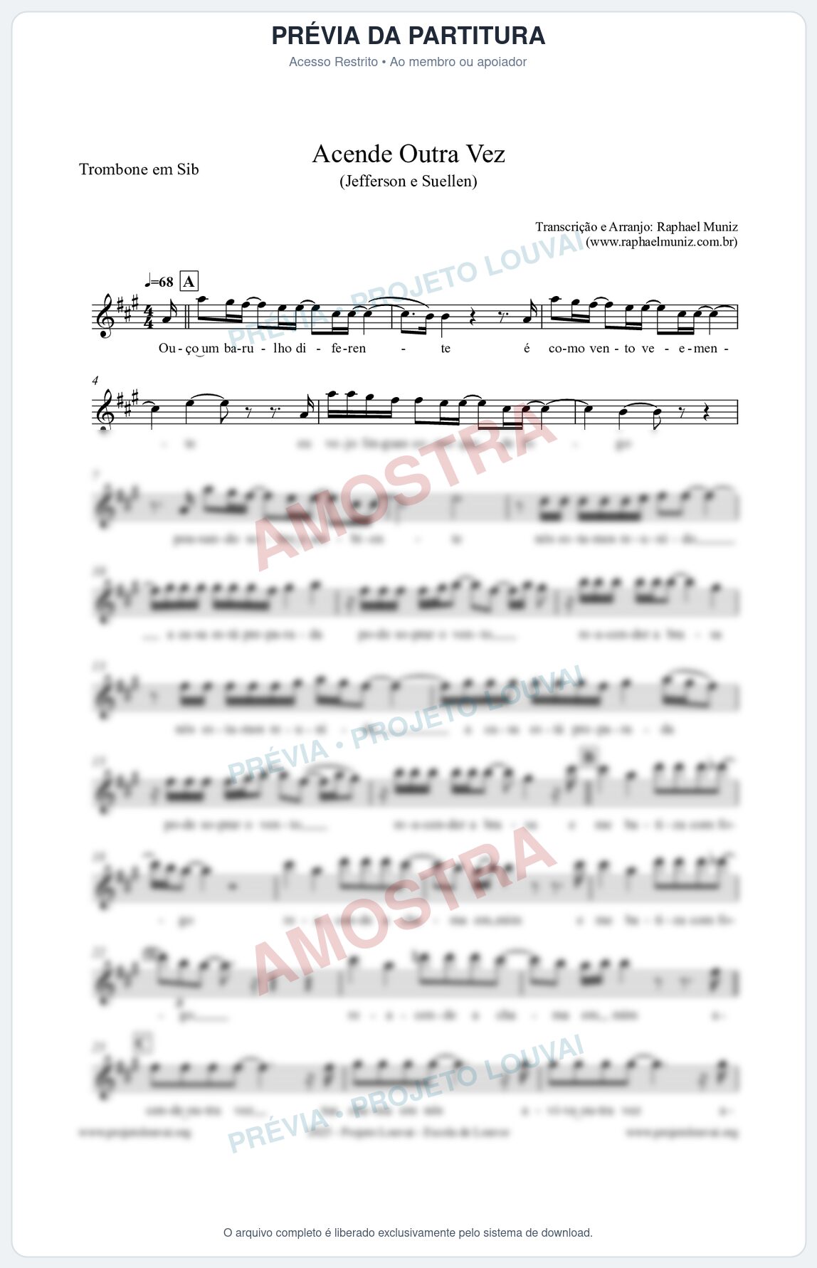 Prévia protegida da primeira página da partitura Partitura para Trombone em Sib - Acende Outra Vez - Jefferson e Suellen