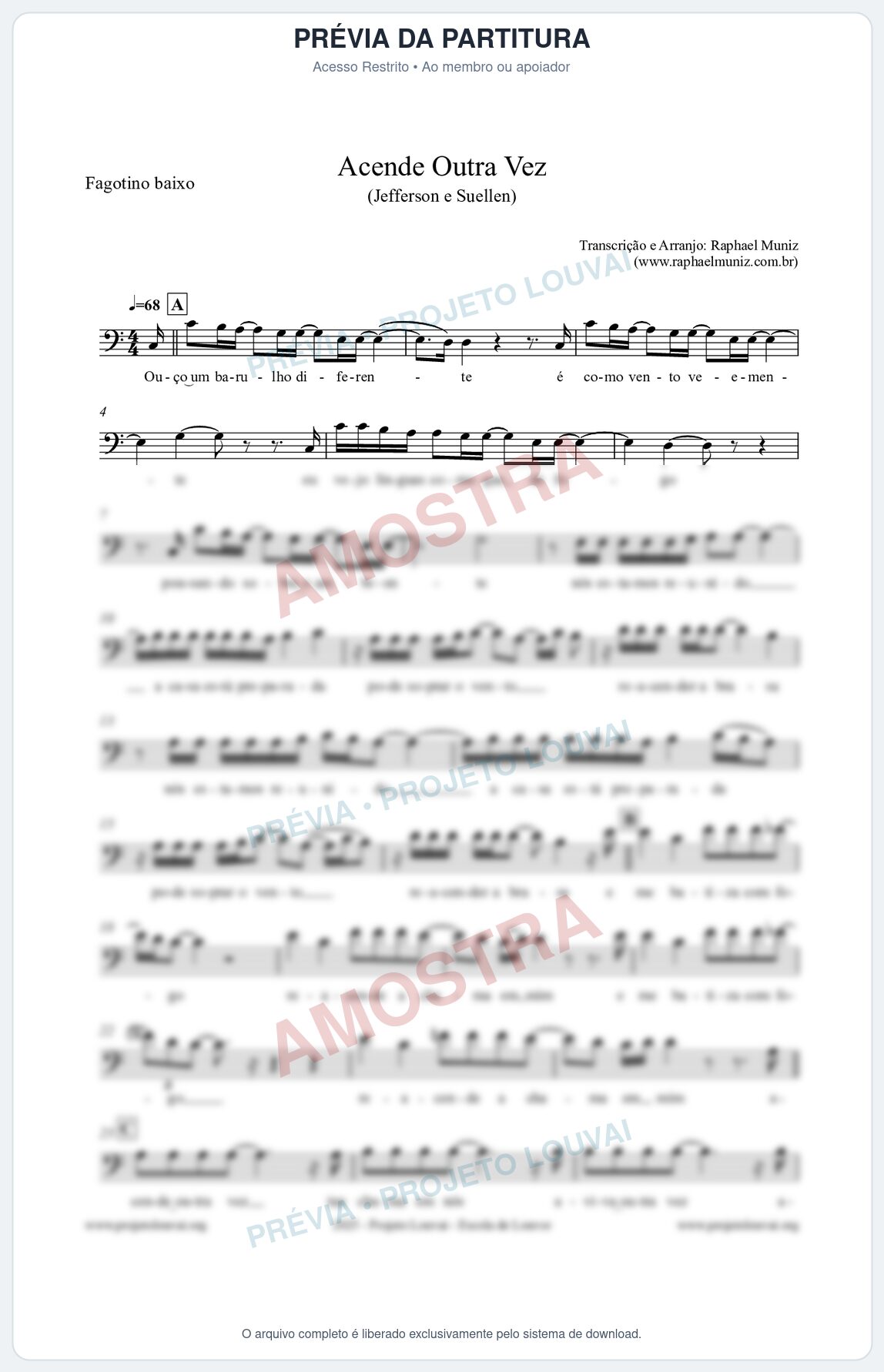 Prévia protegida da primeira página da partitura Partitura para Fagotino baixo - Acende Outra Vez - Jefferson e Suellen