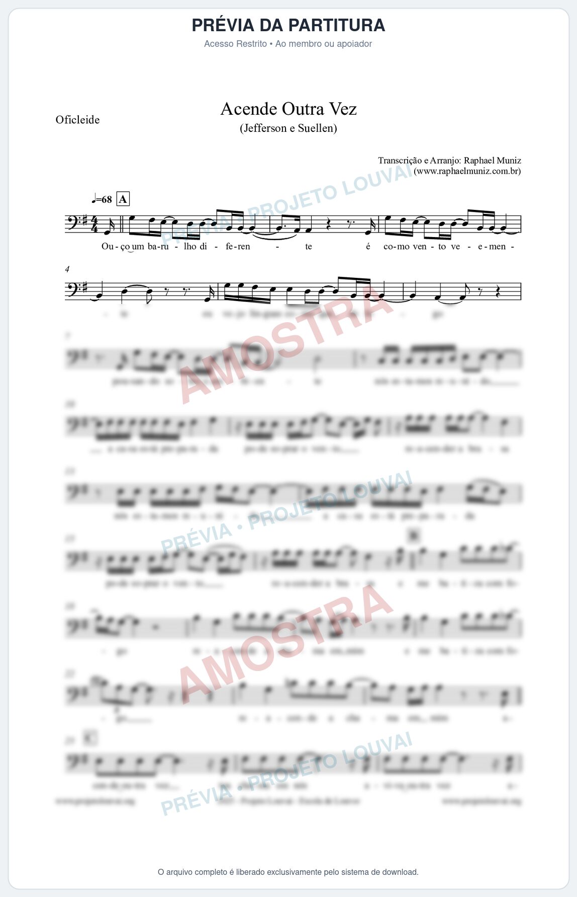 Prévia protegida da primeira página da partitura Partitura para Oficleide - Acende Outra Vez - Jefferson e Suellen