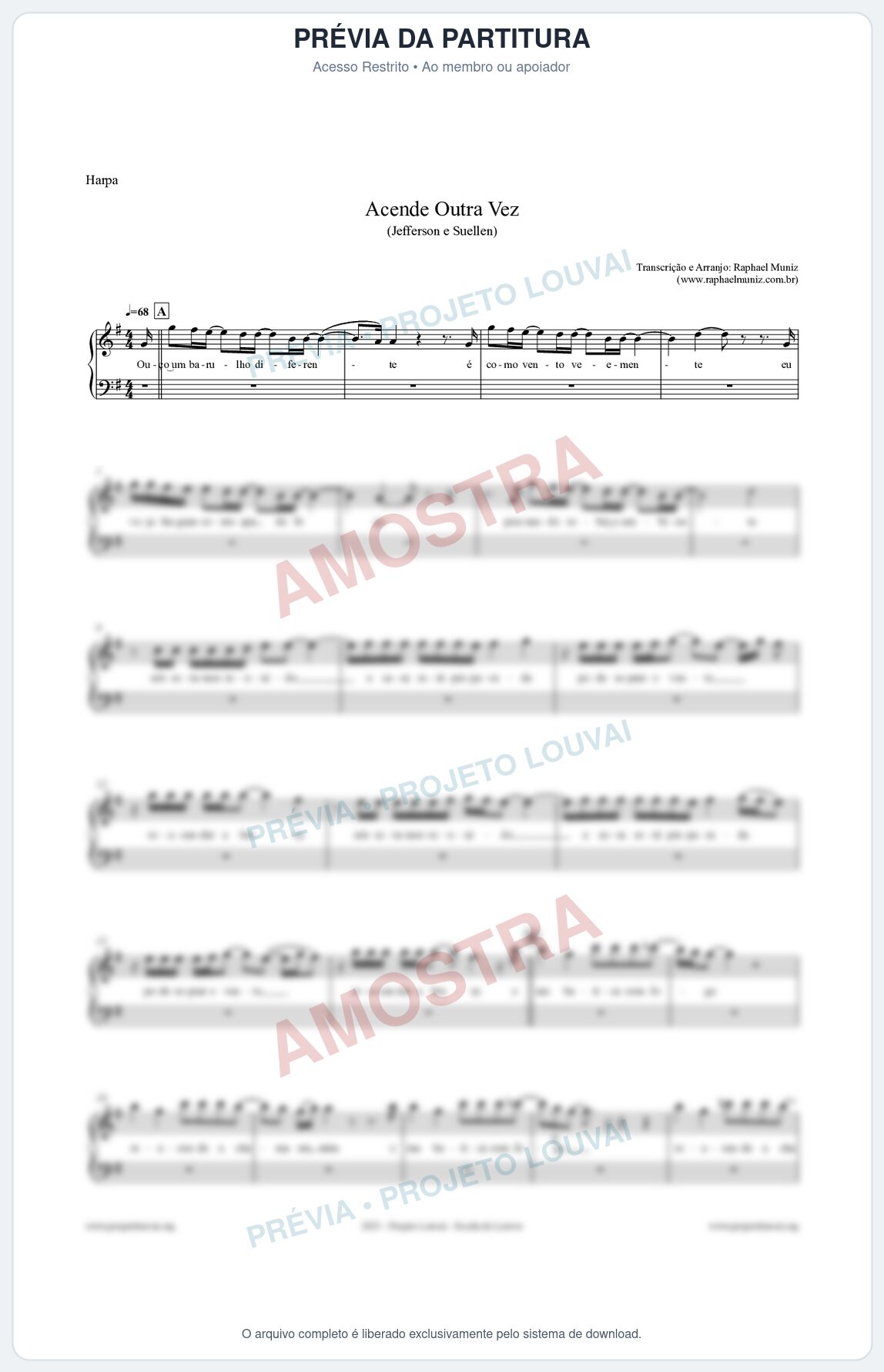 Prévia protegida da primeira página da partitura Partitura para Harpa - Acende Outra Vez - Jefferson e Suellen