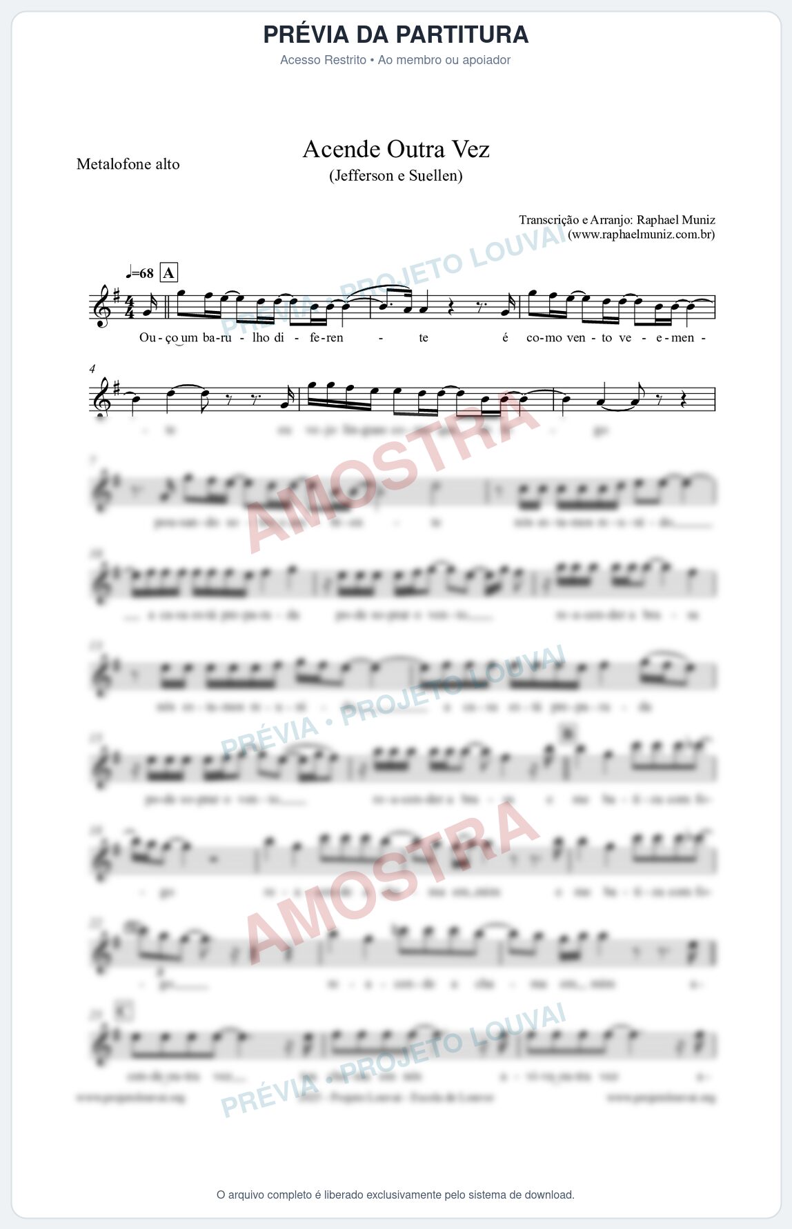 Prévia protegida da primeira página da partitura Partitura para Metalofone alto - Acende Outra Vez - Jefferson e Suellen