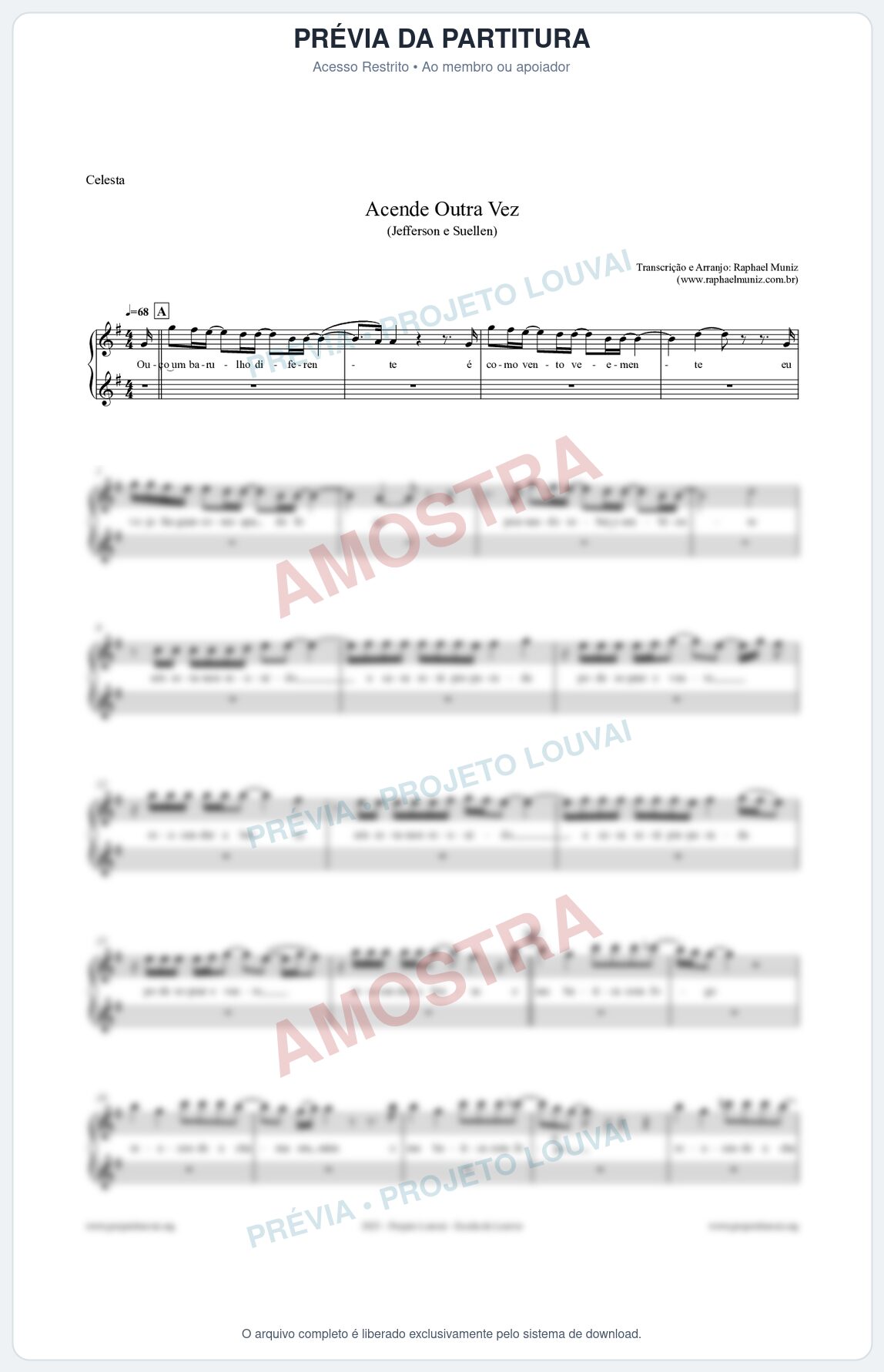 Prévia protegida da primeira página da partitura Partitura para Celesta - Acende Outra Vez - Jefferson e Suellen