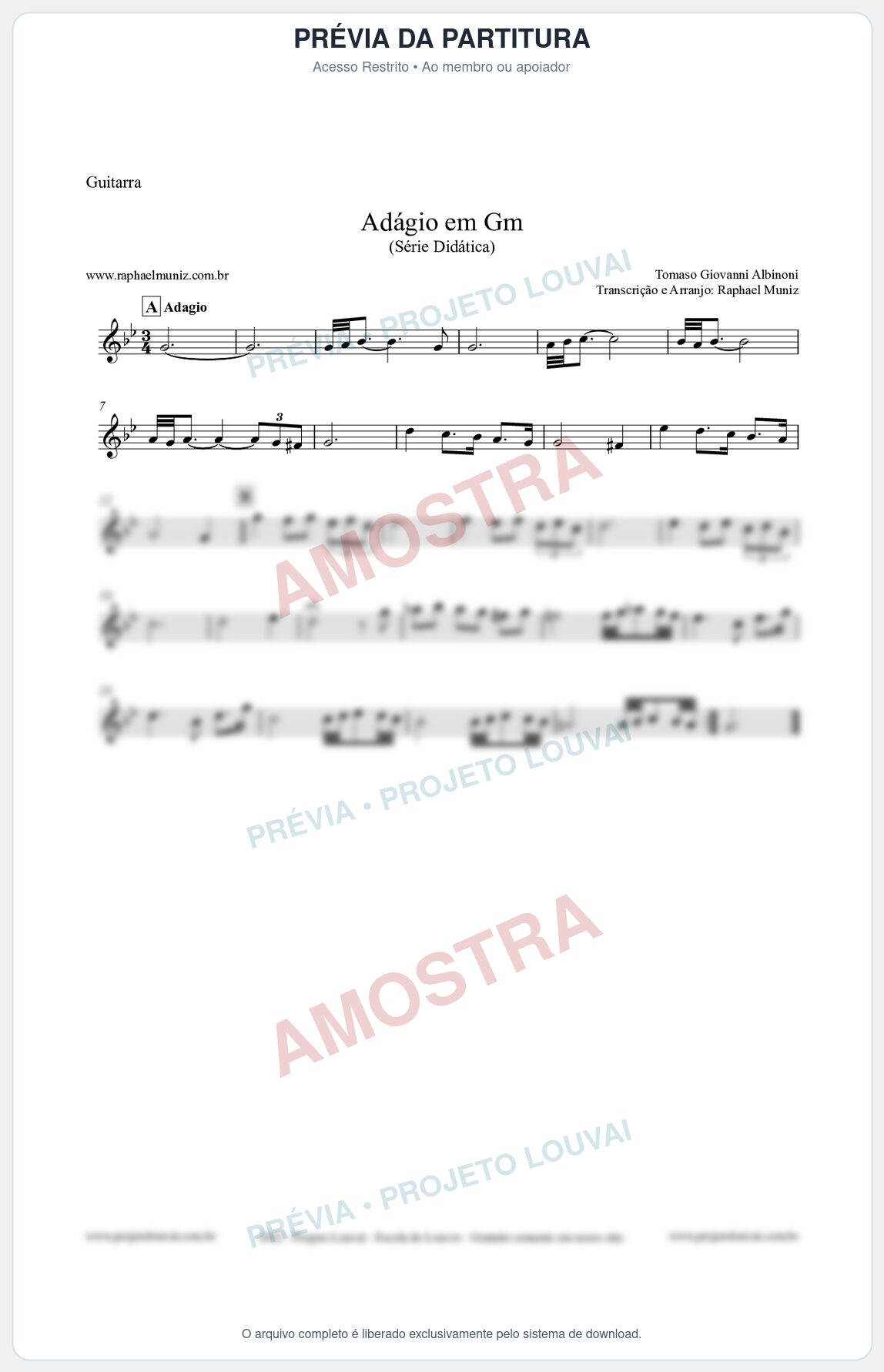 Prévia protegida da primeira página da partitura Partitura para Guitarra - Adágio em Gm - Série Didática