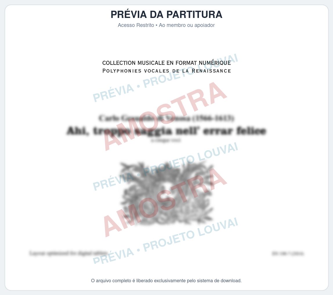 Prévia protegida da primeira página da partitura Partitura para Coral e Piano da música Ahi, troppo saggia nell’ errar felice - Carlos Gesualdo