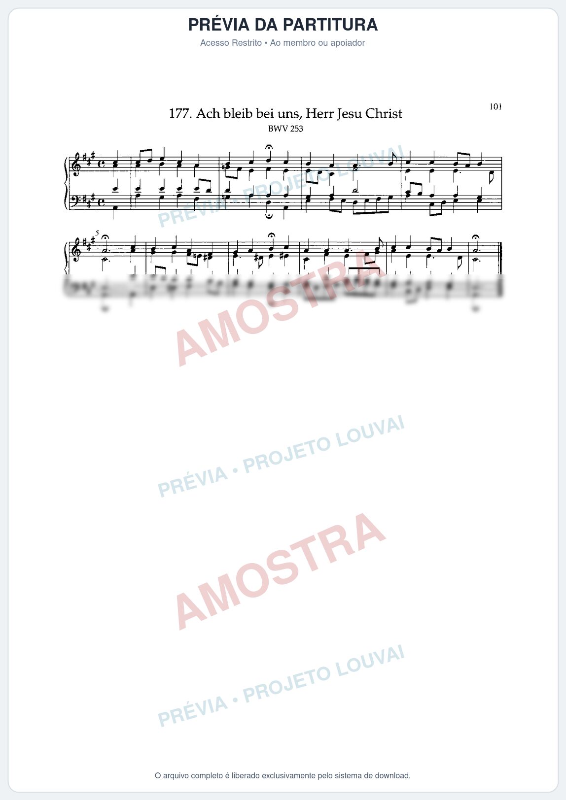 Prévia protegida da primeira página da partitura Partitura para Órgão da música Ach bleib bei uns, Herr Jesu Christ, BWV 253 - Johann Sebastian Bach