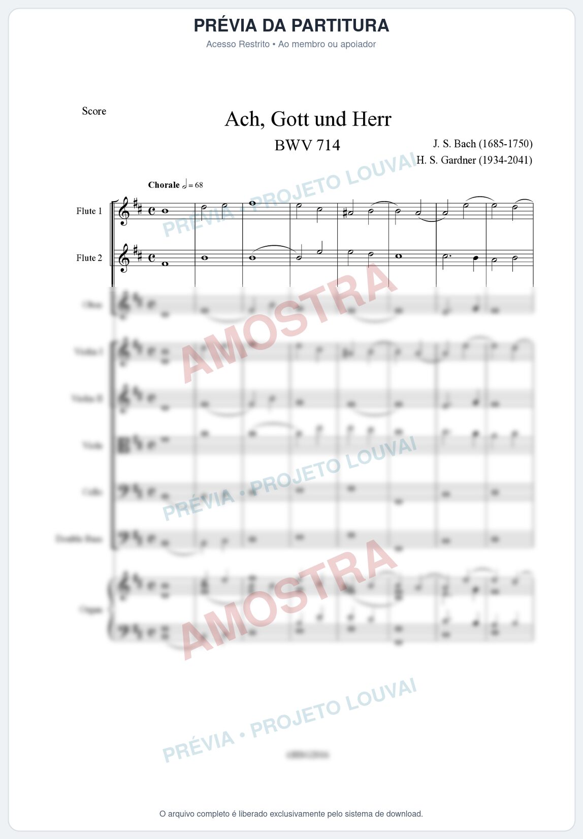 Prévia protegida da primeira página da partitura Partitura para Harpa da música Ach Gott und Herr, BWV 714 - Johann Sebastian Bach