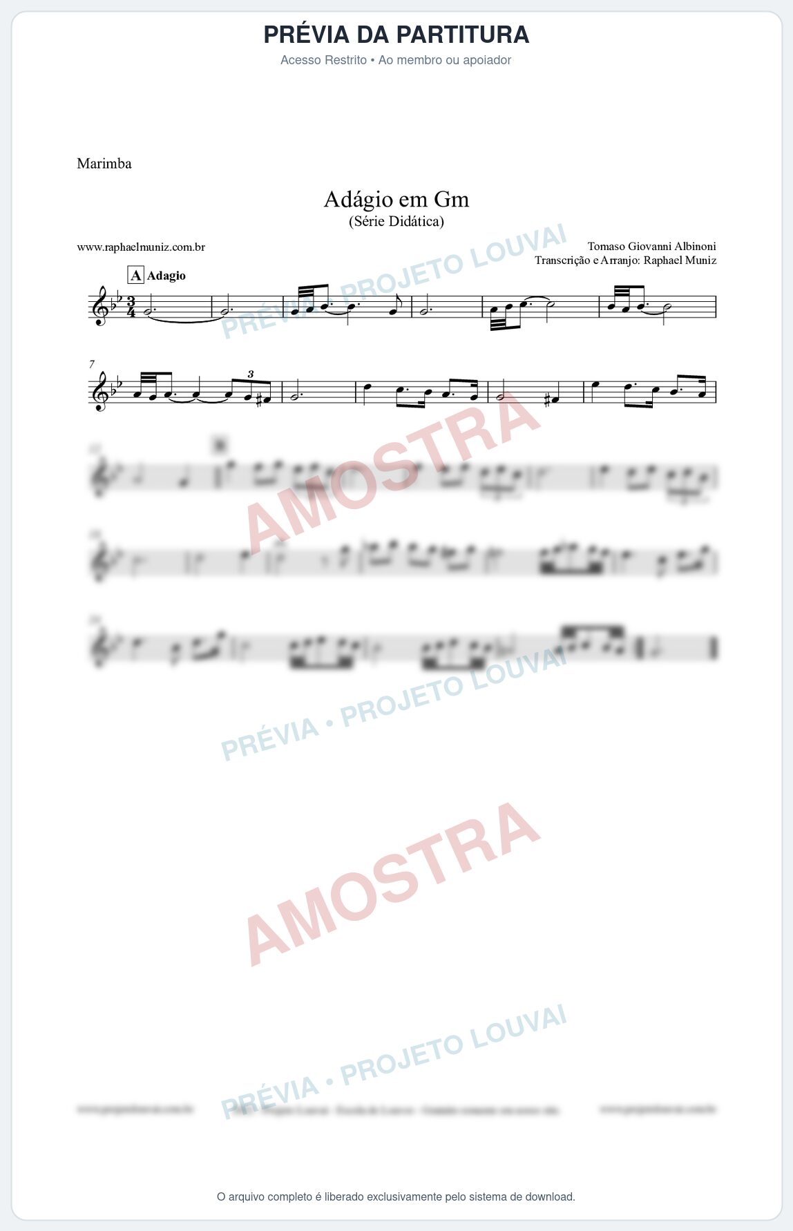 Prévia protegida da primeira página da partitura Partitura para Marimba - Adágio em Gm - Série Didática
