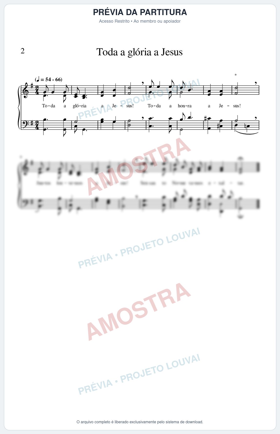 Prévia protegida da primeira página da partitura Partitura para Órgão da música Toda a Glória a Jesus - Hinário CCB