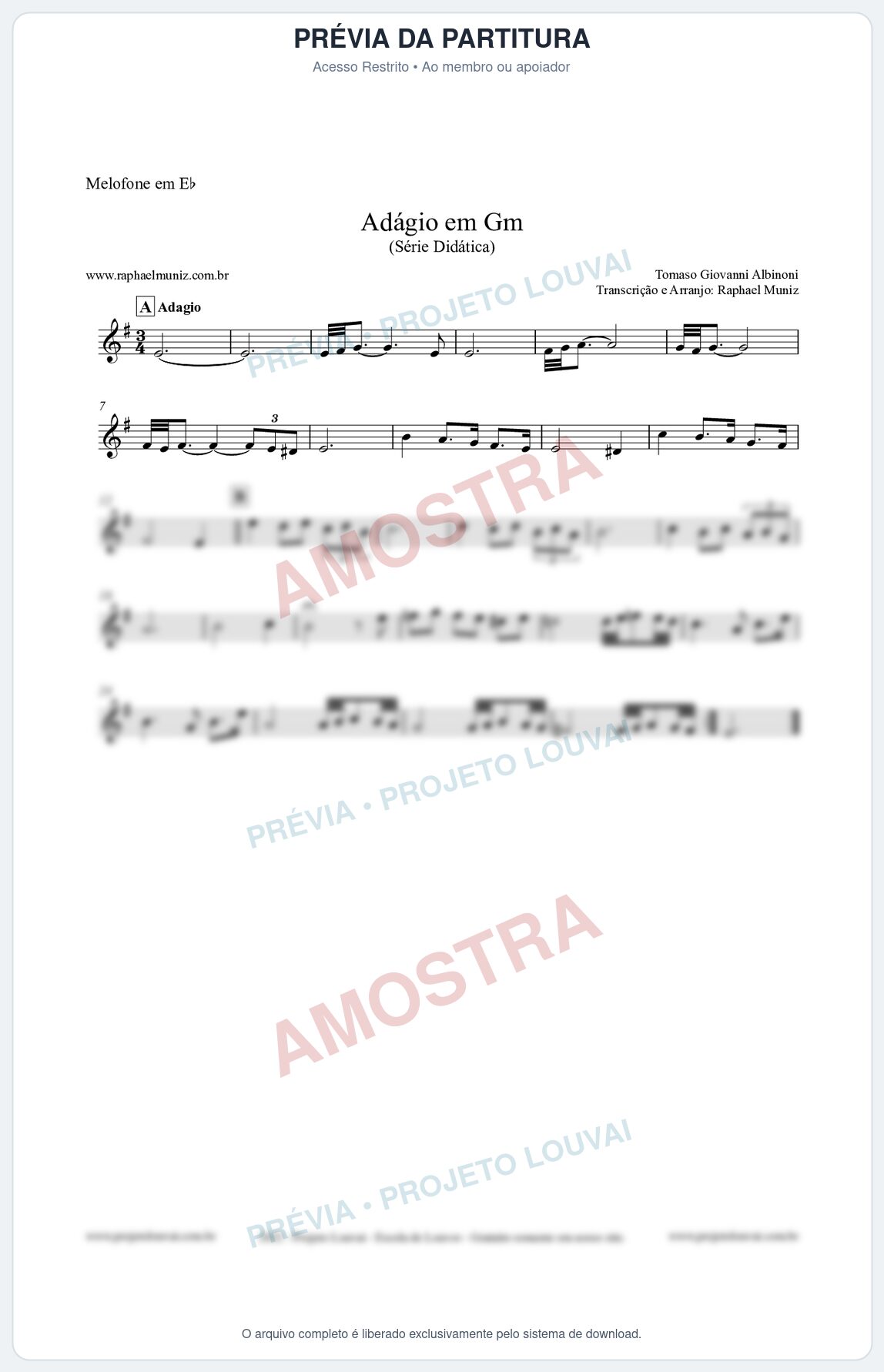 Prévia protegida da primeira página da partitura Partitura para Melofone em Eb - Adágio em Gm - Série Didática