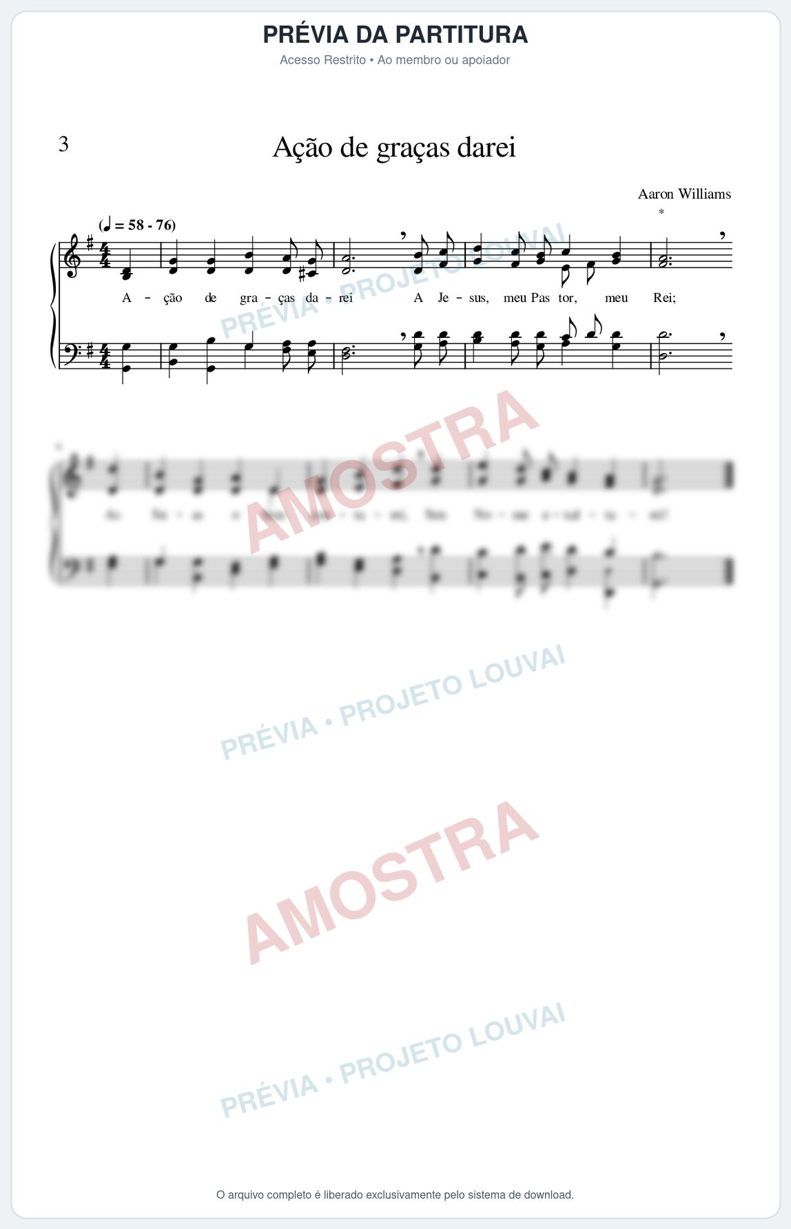Prévia protegida da primeira página da partitura Partitura para Órgão da música Ação de Graças Darei - Hinário CCB