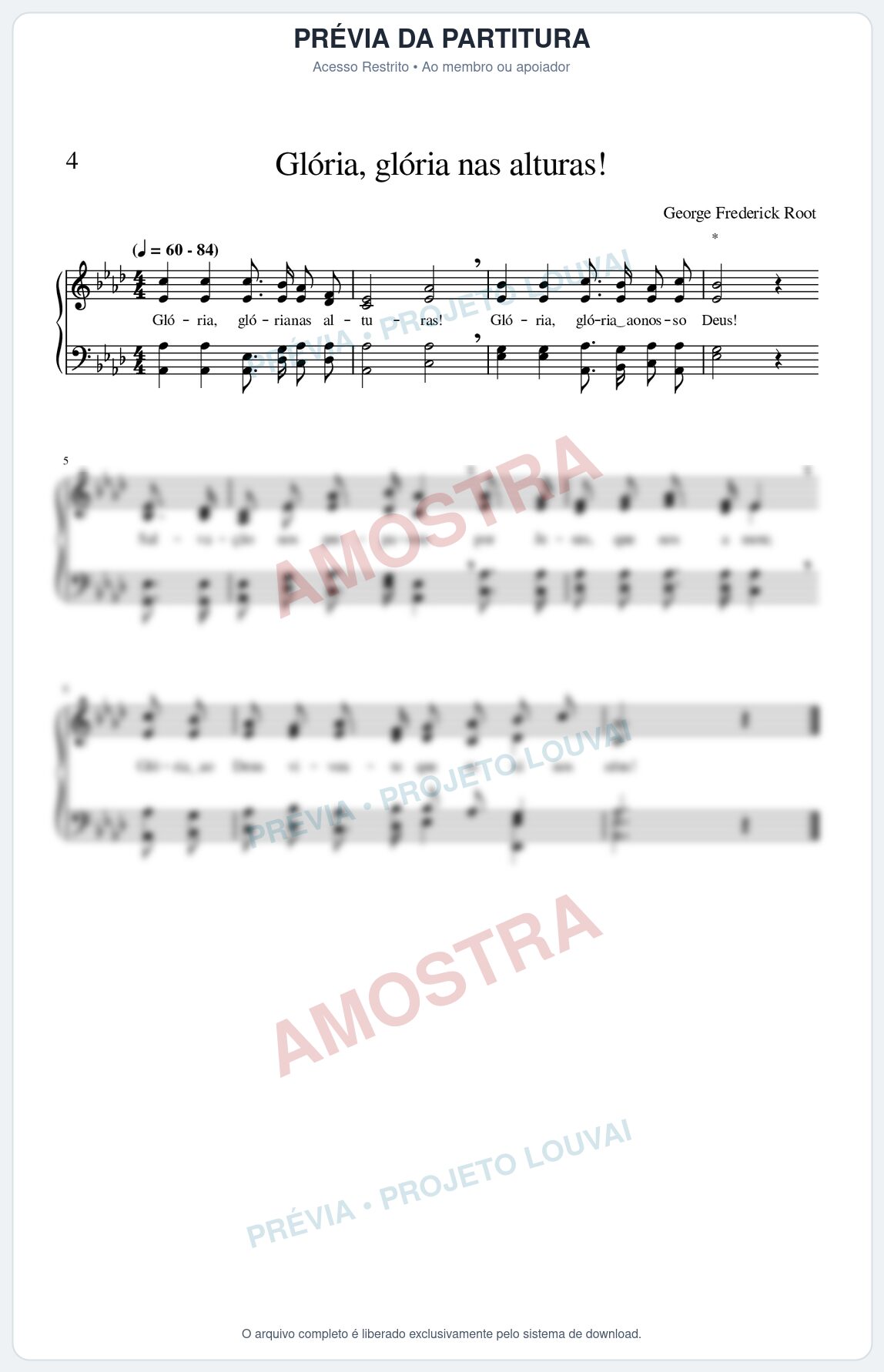 Prévia protegida da primeira página da partitura Partitura para Órgão da música Glória, Glória Nas Alturas! - Hinário CCB