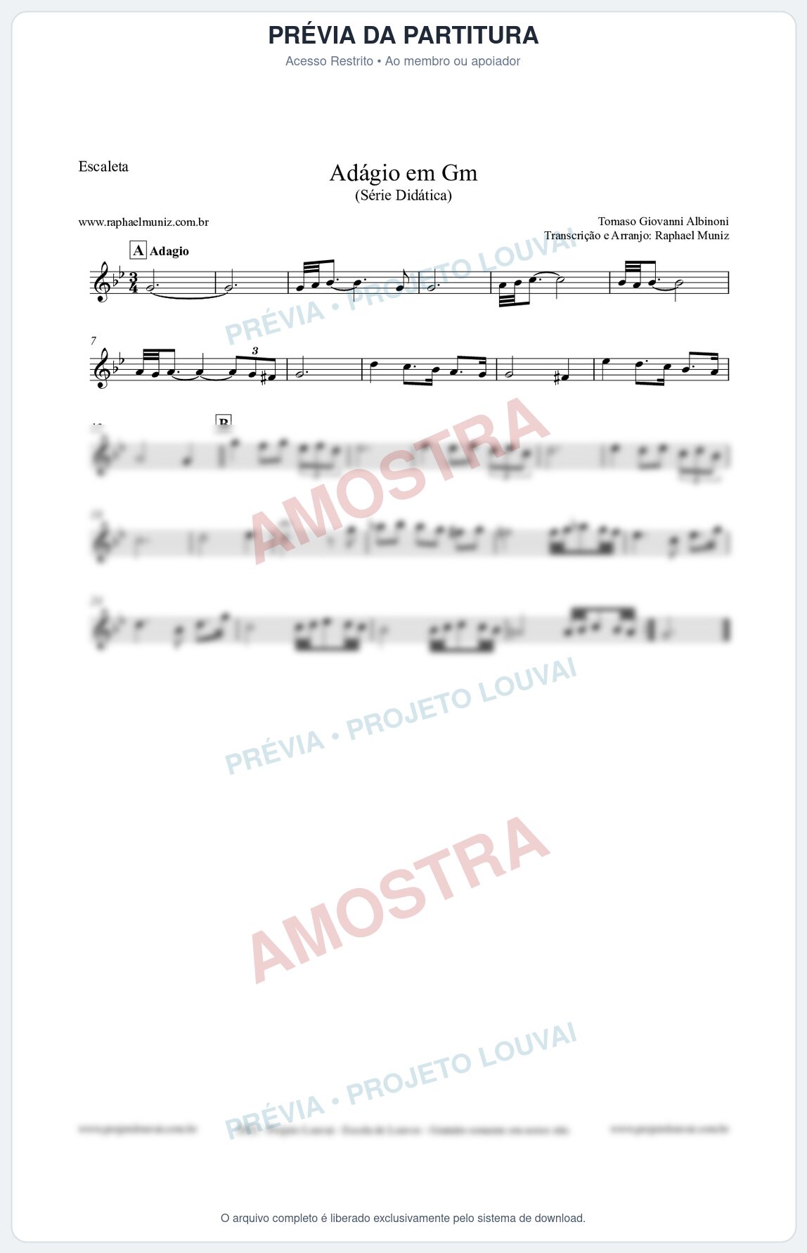 Prévia protegida da primeira página da partitura Partitura para Escaleta - Adágio em Gm - Série Didática