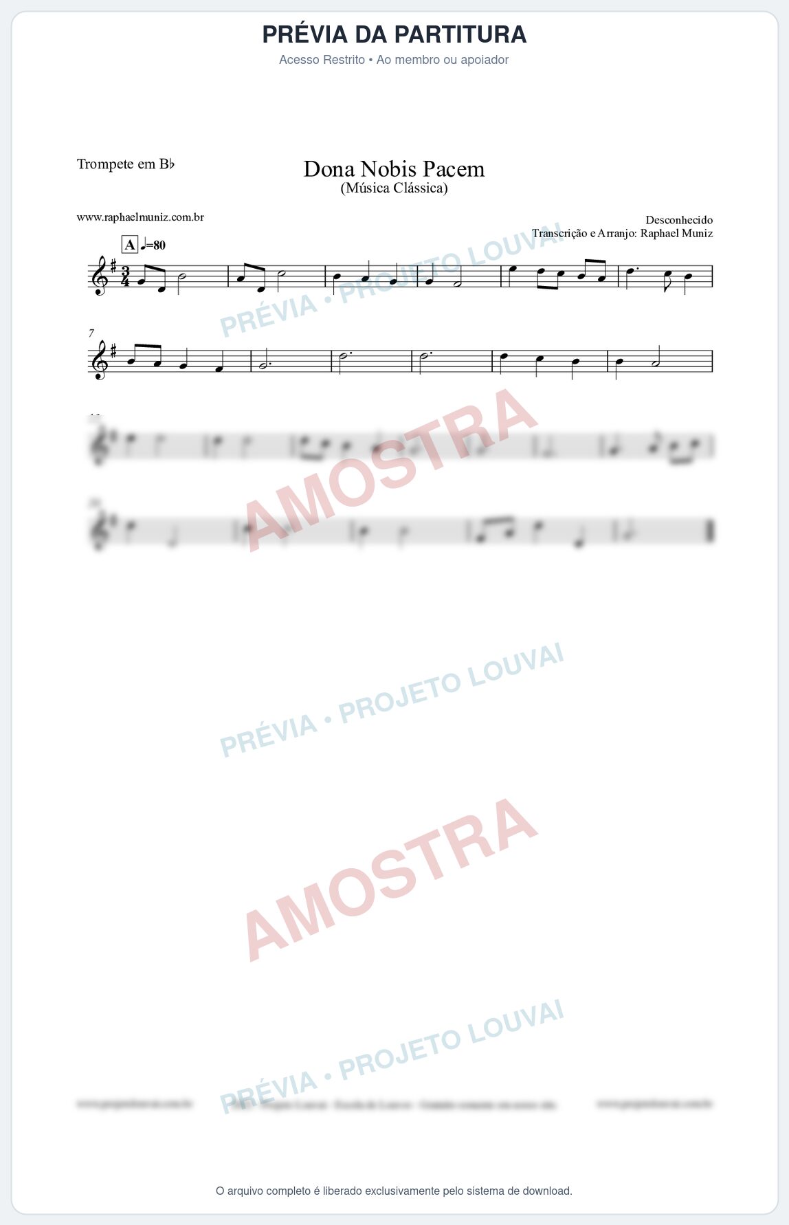 Prévia protegida da primeira página da partitura Partitura para Trompete em Bb - Dona Nobis Pacem - Música Clássica