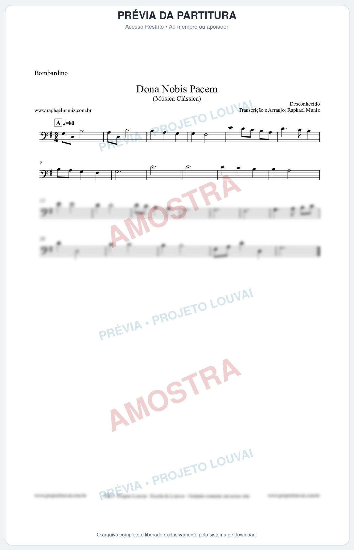 Prévia protegida da primeira página da partitura Partitura para Bombardino - Dona Nobis Pacem - Música Clássica