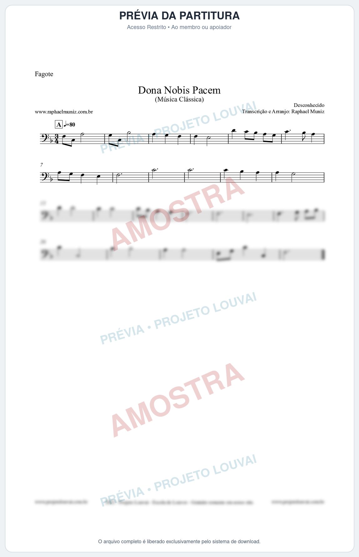 Prévia protegida da primeira página da partitura Partitura para Fagote - Dona Nobis Pacem - Música Clássica