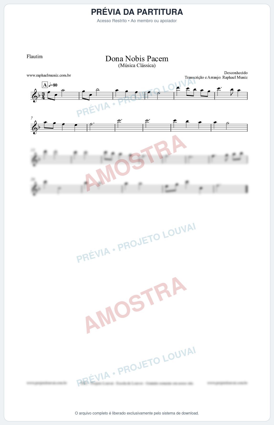 Prévia protegida da primeira página da partitura Partitura para Flautim - Dona Nobis Pacem - Música Clássica
