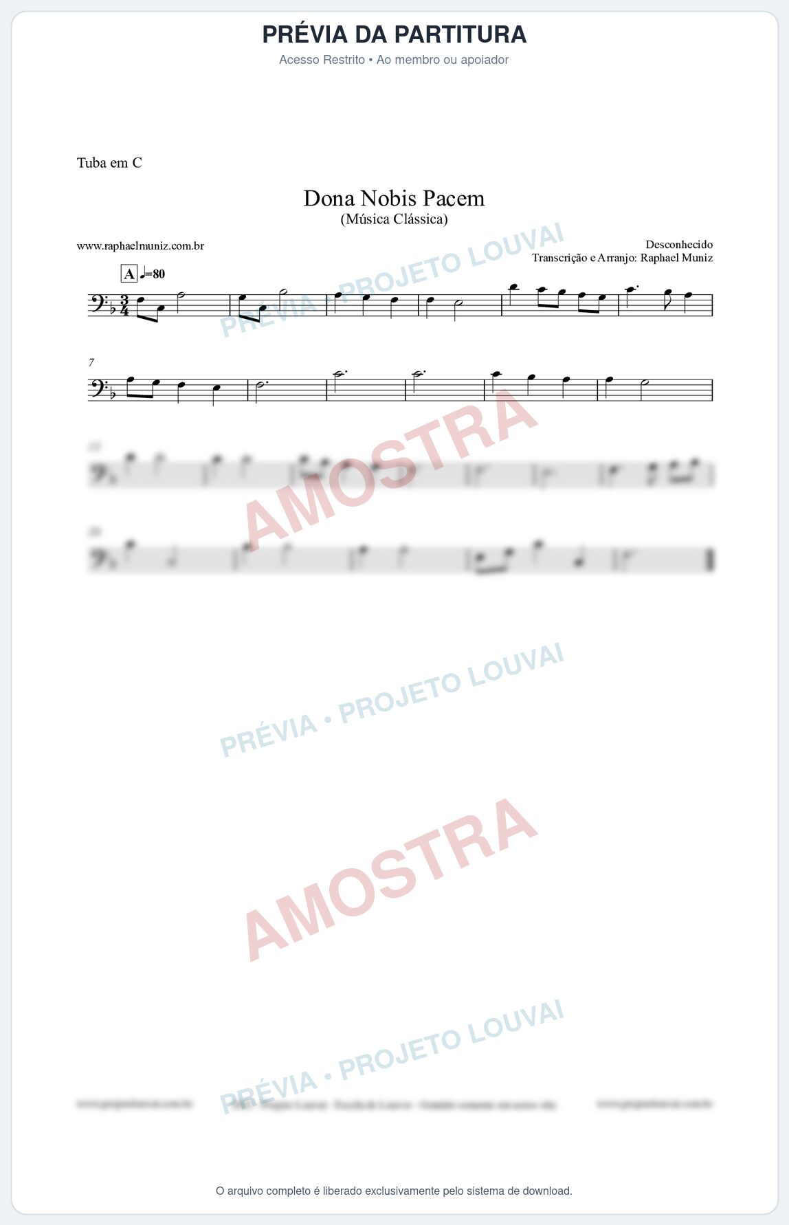 Prévia protegida da primeira página da partitura Partitura para Tuba em C - Dona Nobis Pacem - Música Clássica