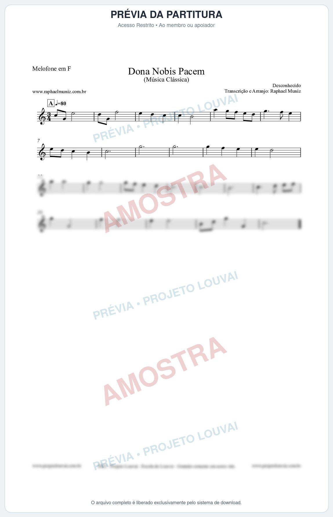 Prévia protegida da primeira página da partitura Partitura para Melofone em F - Dona Nobis Pacem - Música Clássica