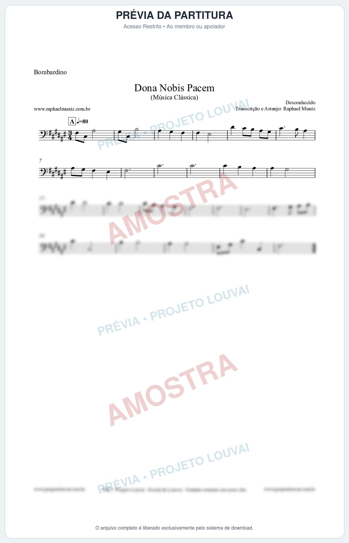Prévia protegida da primeira página da partitura Partitura para Bombardino - Dona Nobis Pacem - Música Clássica