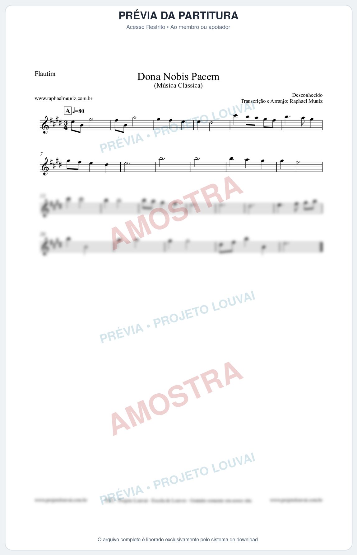 Prévia protegida da primeira página da partitura Partitura para Flautim - Dona Nobis Pacem - Música Clássica