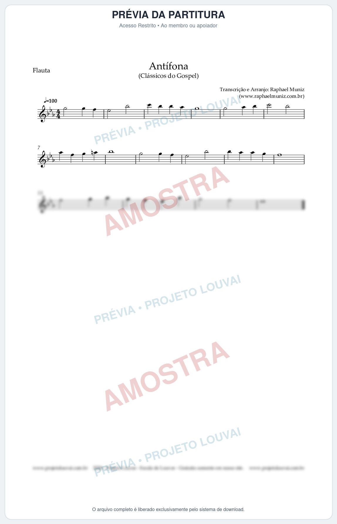 Prévia protegida da primeira página da partitura Partitura para Flauta Transversal - Antífona - Canto Cristão nº1 - Clássicos do Gospel
