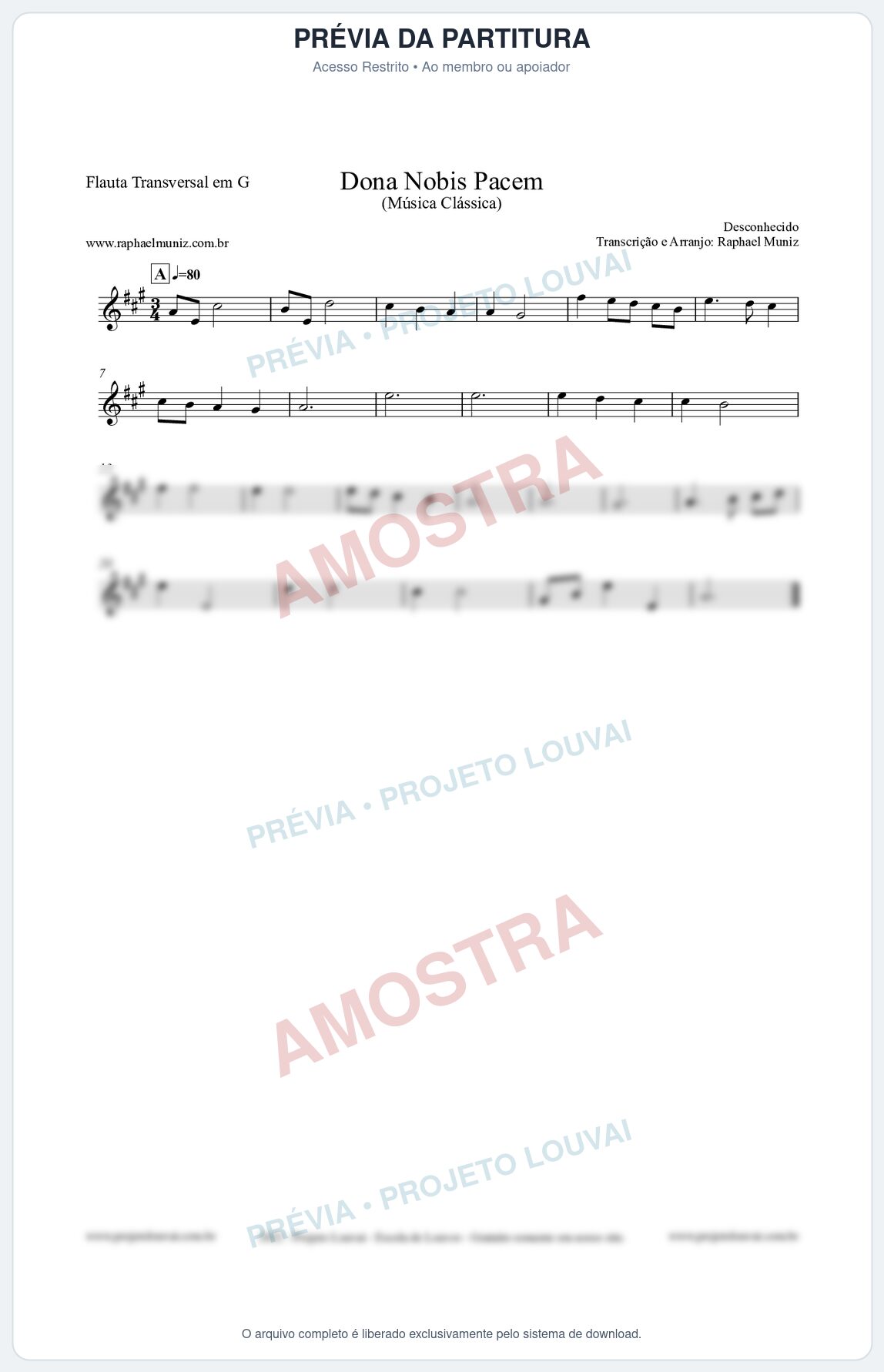 Prévia protegida da primeira página da partitura Partitura para Flauta Transversal em G - Dona Nobis Pacem - Música Clássica