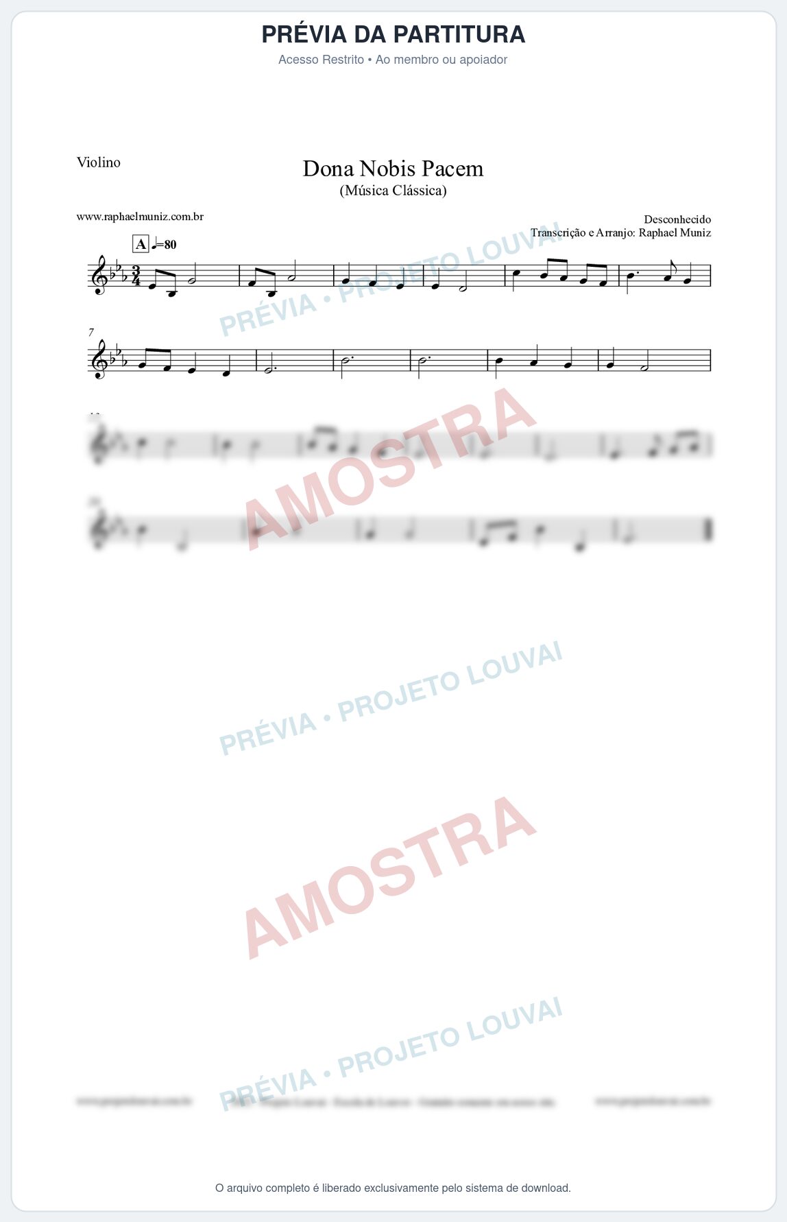 Prévia protegida da primeira página da partitura Partitura para Violino - Dona Nobis Pacem - Música Clássica