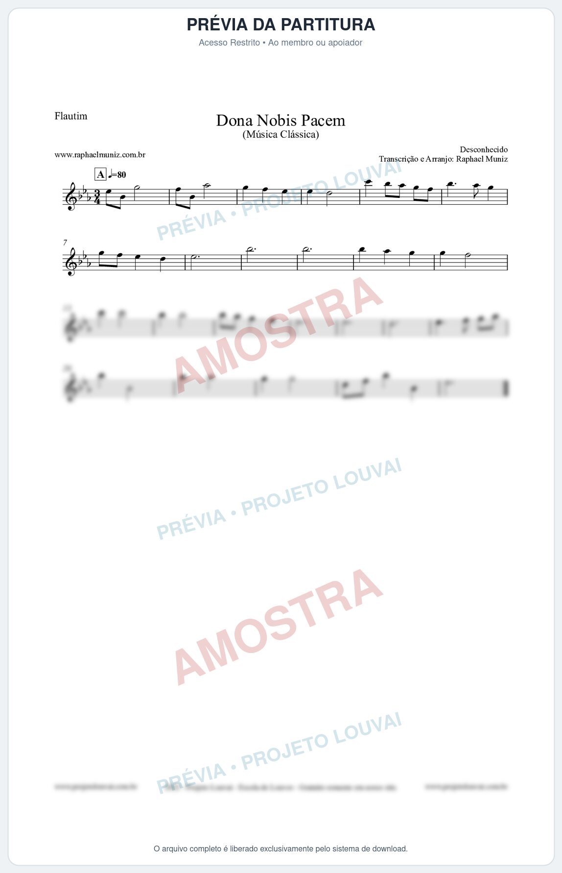 Prévia protegida da primeira página da partitura Partitura para Flautim - Dona Nobis Pacem - Música Clássica