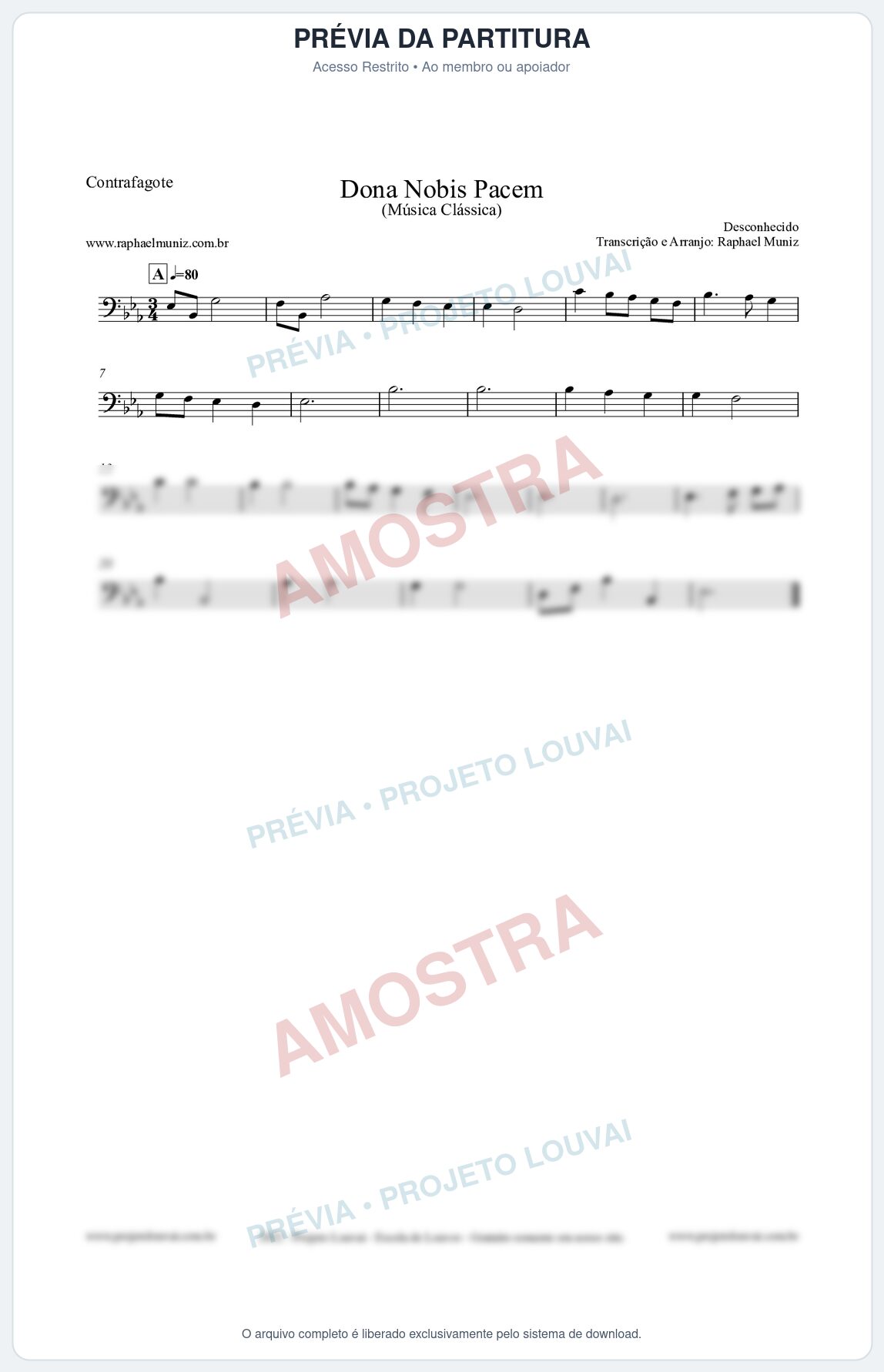 Prévia protegida da primeira página da partitura Partitura para Contrafagote - Dona Nobis Pacem - Música Clássica