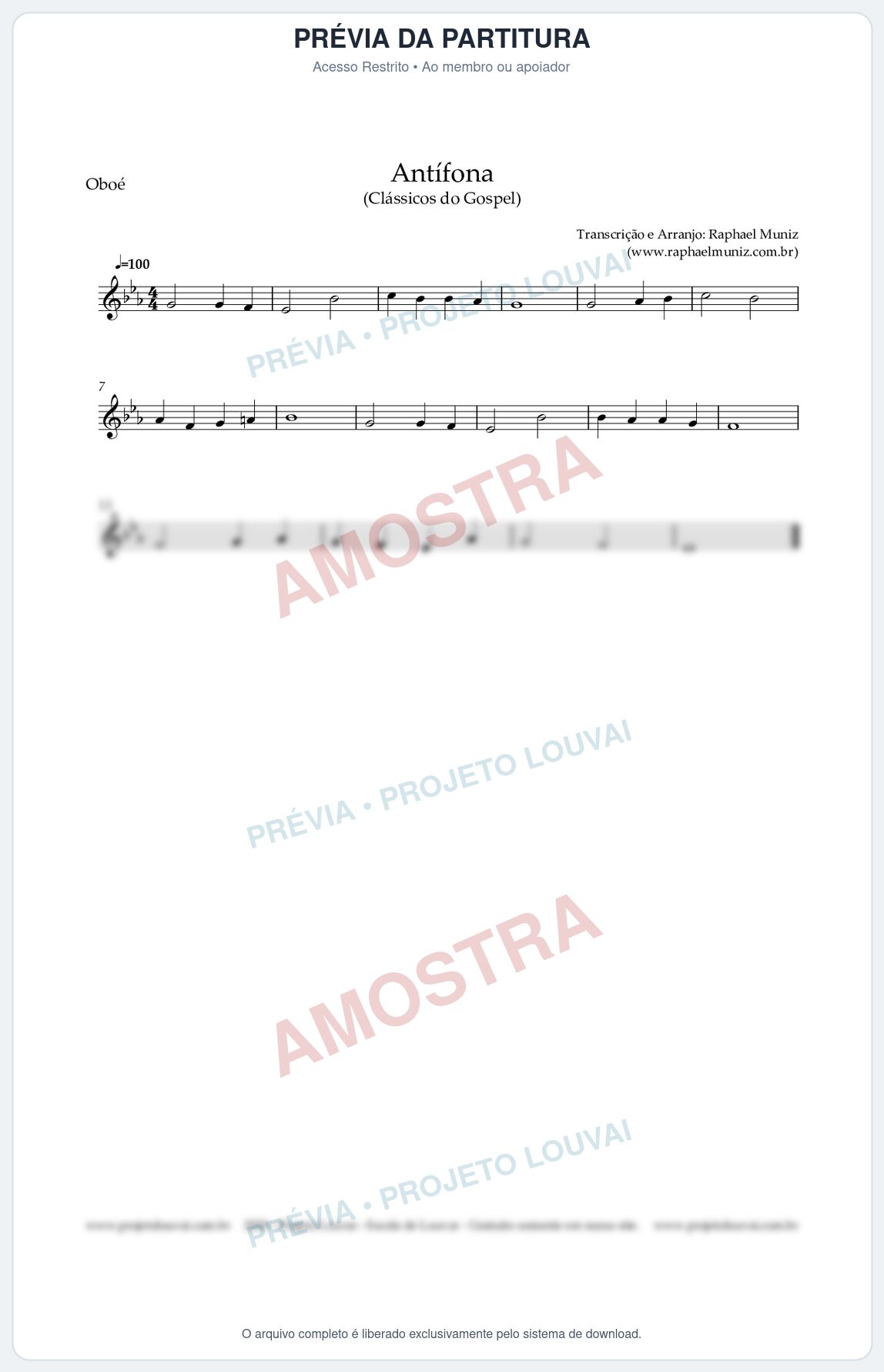 Prévia protegida da primeira página da partitura Partitura para Oboé - Antífona - Cantor Cristão nº1 - Clássicos do Gospel