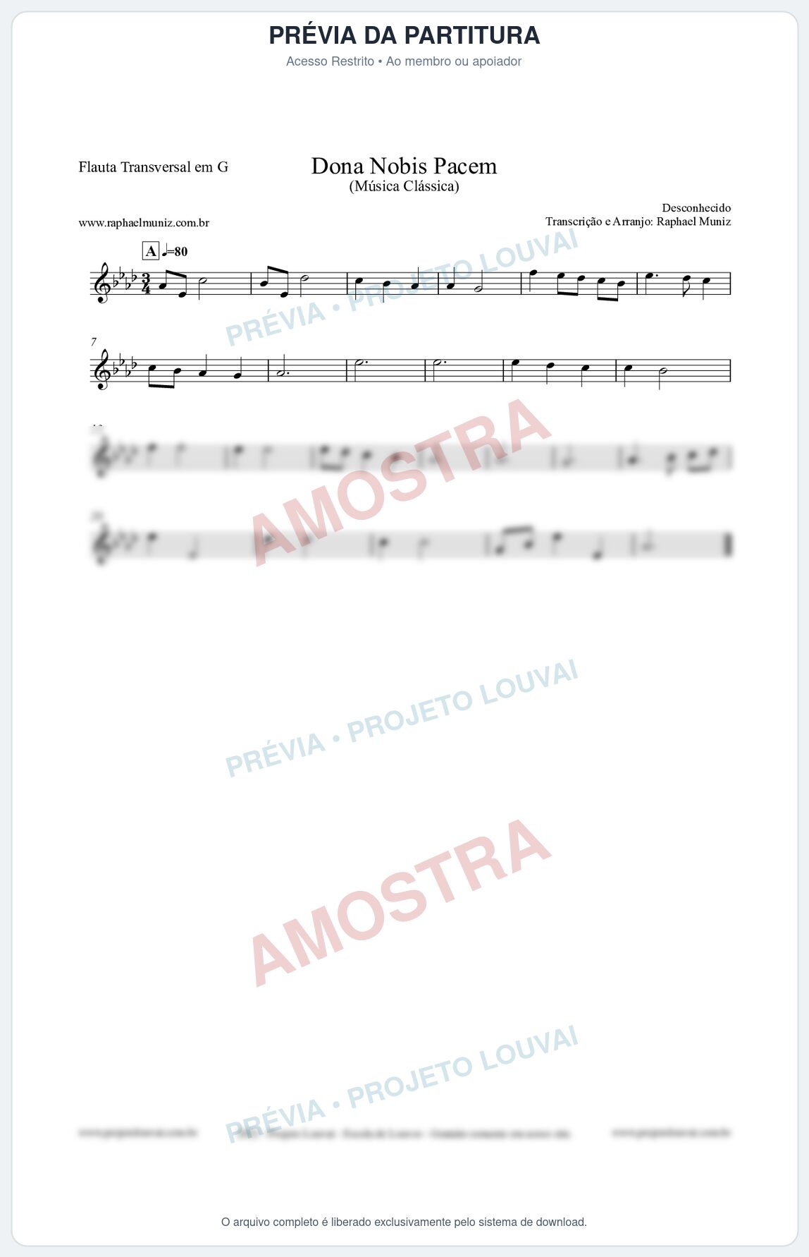 Prévia protegida da primeira página da partitura Partitura para Flauta Transversal em G - Dona Nobis Pacem - Música Clássica