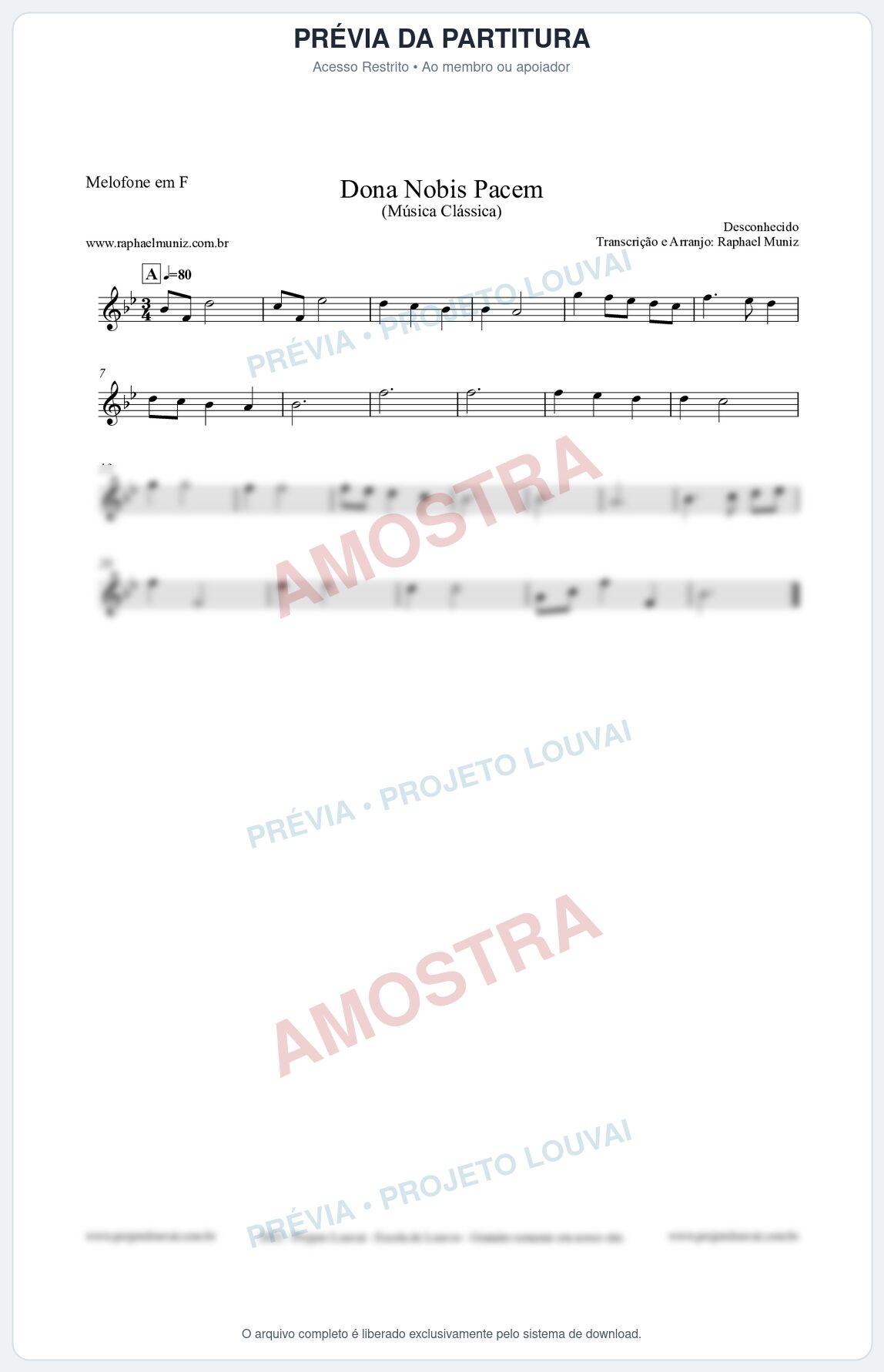 Prévia protegida da primeira página da partitura Partitura para Melofone em F - Dona Nobis Pacem - Música Clássica