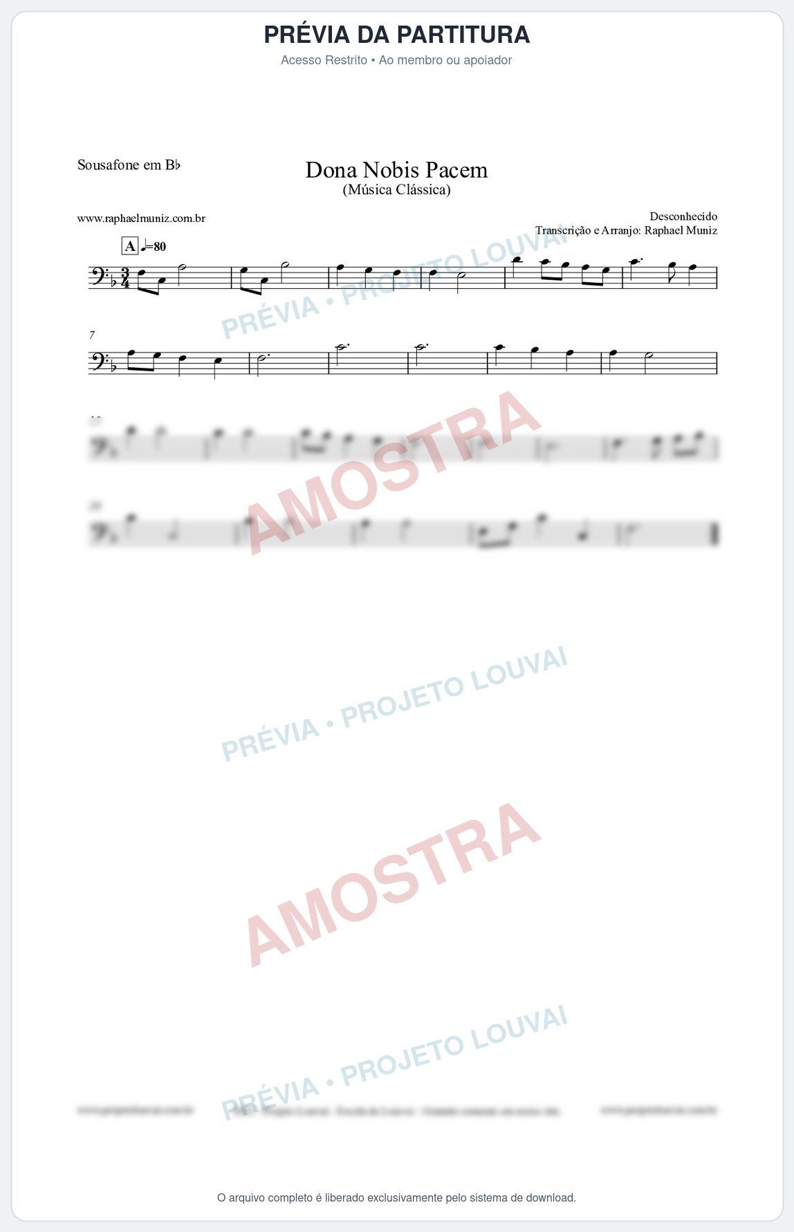 Prévia protegida da primeira página da partitura Partitura para Sousafone em Bb - Dona Nobis Pacem - Música Clássica