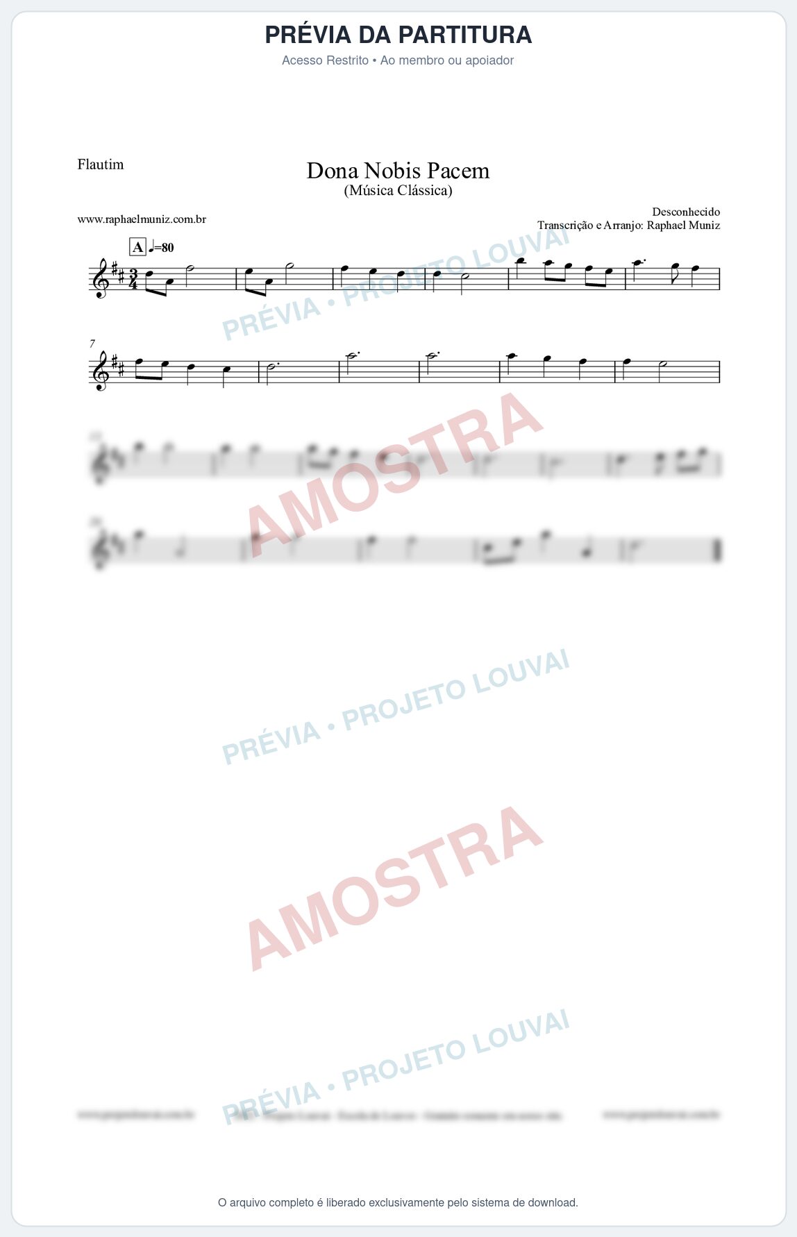 Prévia protegida da primeira página da partitura Partitura para Flautim - Dona Nobis Pacem - Música Clássica