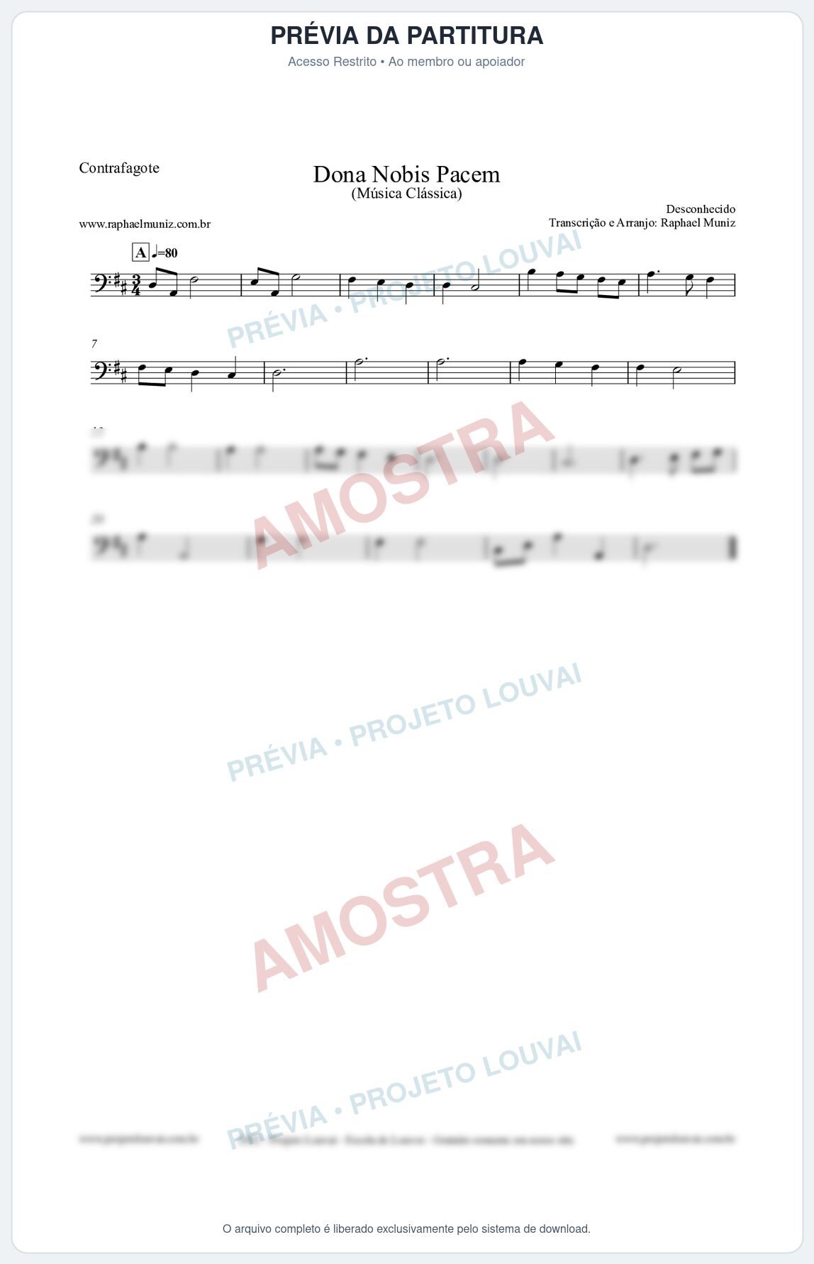 Prévia protegida da primeira página da partitura Partitura para Contrafagote - Dona Nobis Pacem - Música Clássica