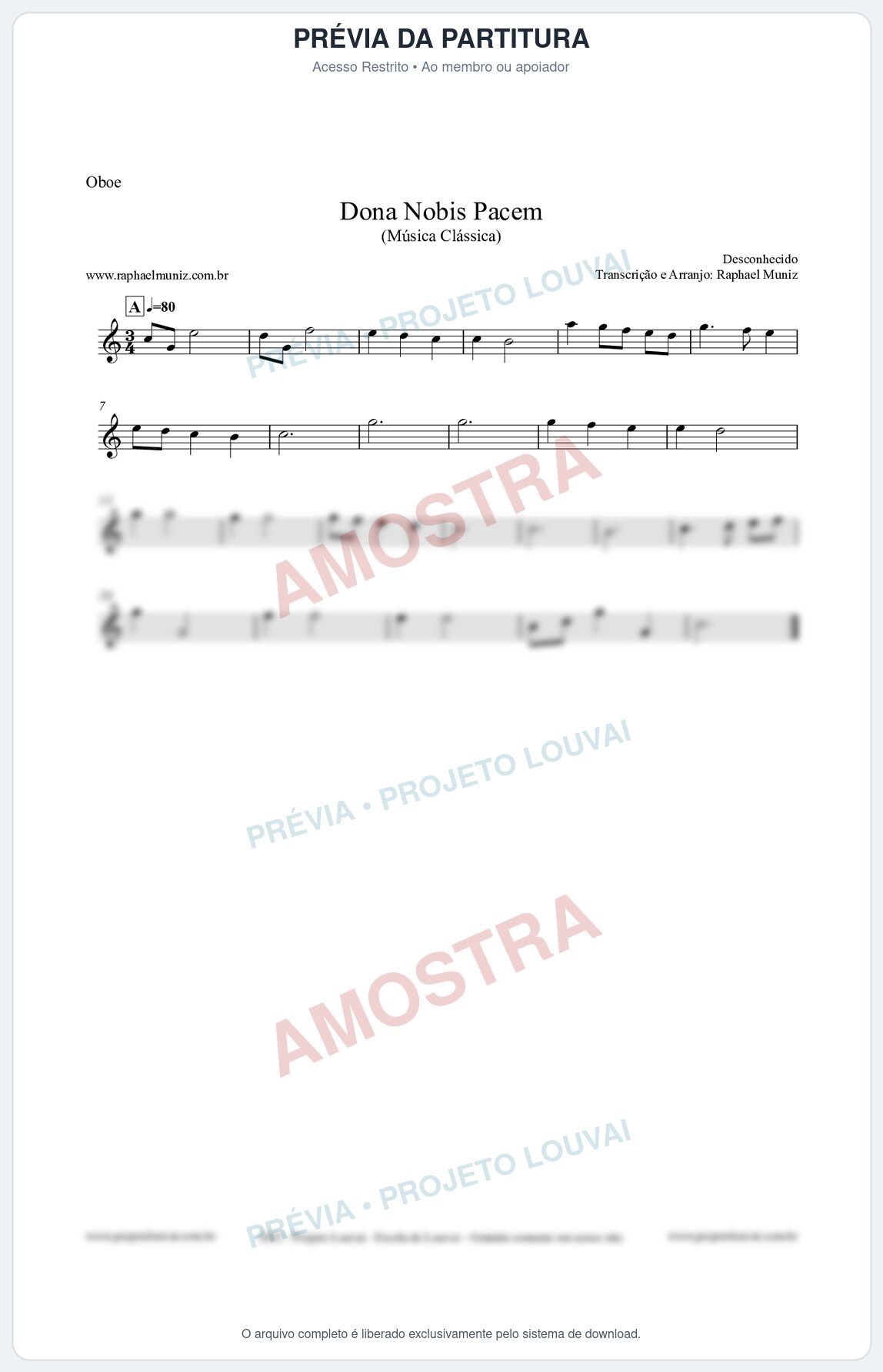 Prévia protegida da primeira página da partitura Partitura para Oboé - Dona Nobis Pacem - Música Clássica