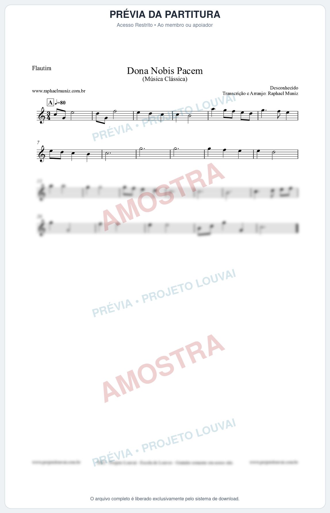 Prévia protegida da primeira página da partitura Partitura para Flautim - Dona Nobis Pacem - Música Clássica