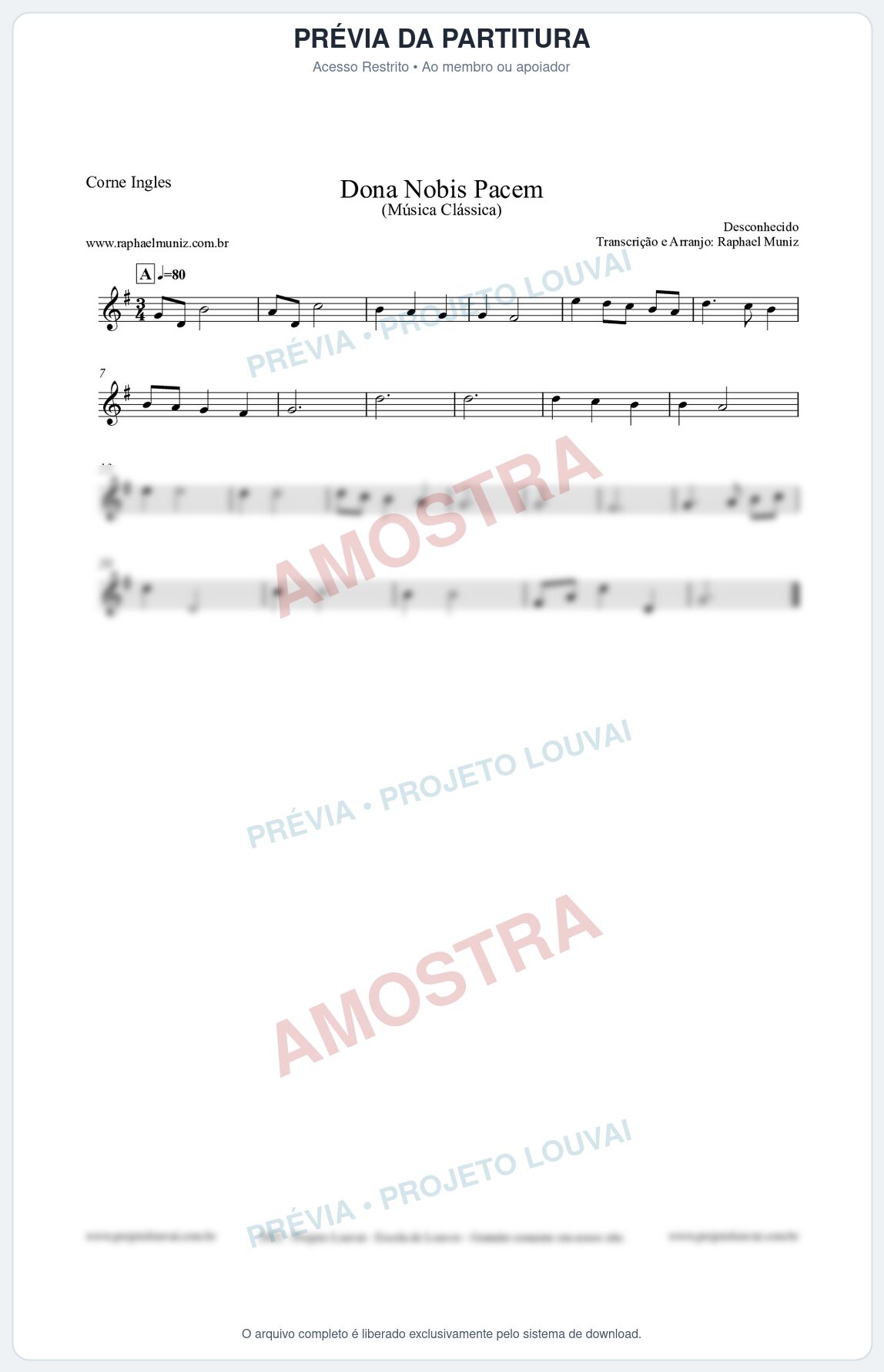 Prévia protegida da primeira página da partitura Partitura para Corne Inglês - Dona Nobis Pacem - Música Clássica