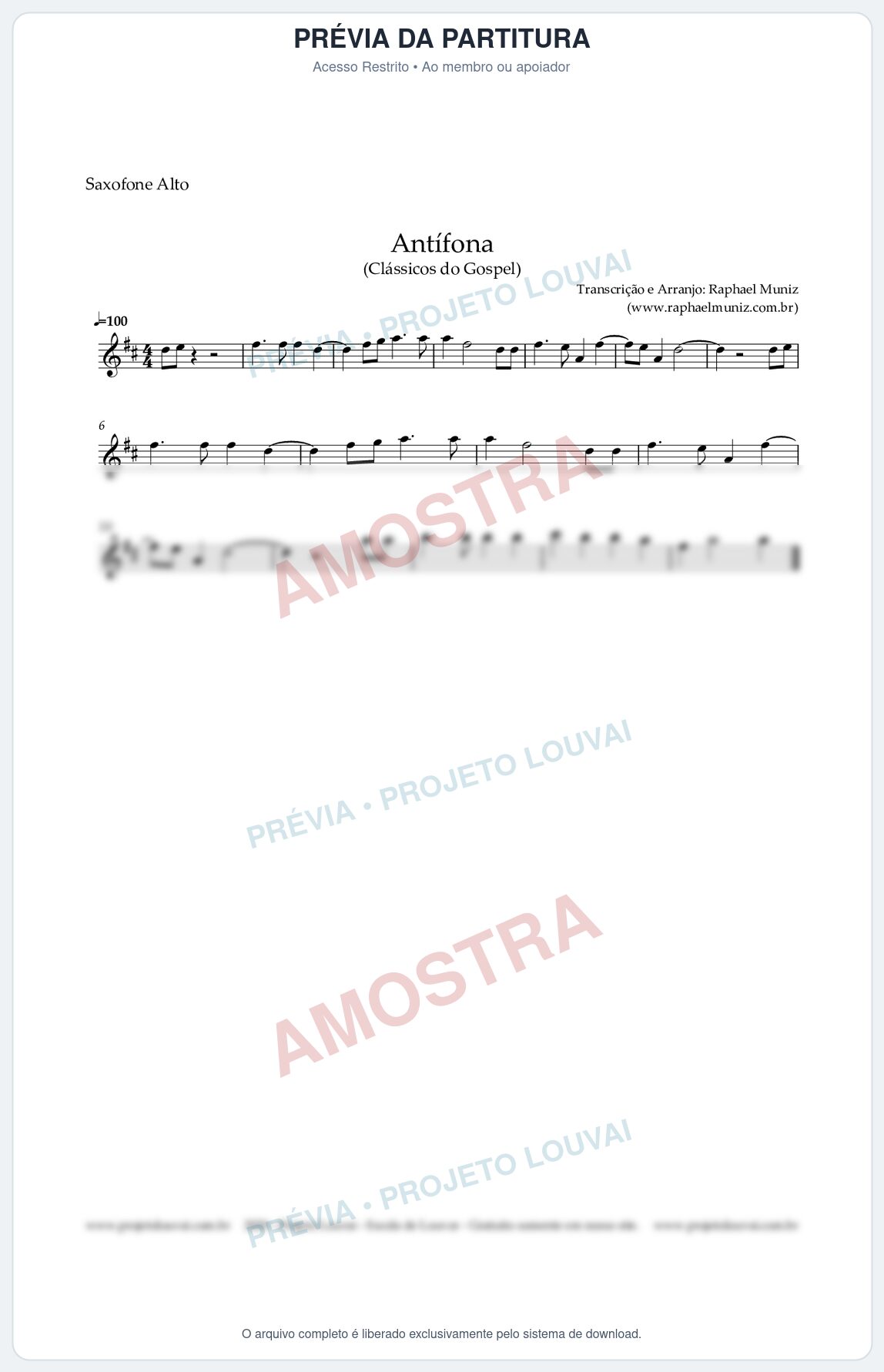 Prévia protegida da primeira página da partitura Partitura para Saxofone Alto - Antífona - Canto Cristão nº1 - Clássicos do Gospel