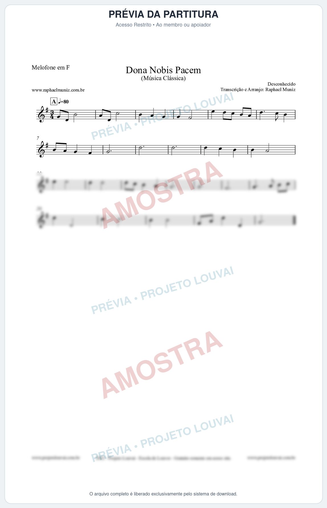 Prévia protegida da primeira página da partitura Partitura para Melofone em F - Dona Nobis Pacem - Música Clássica